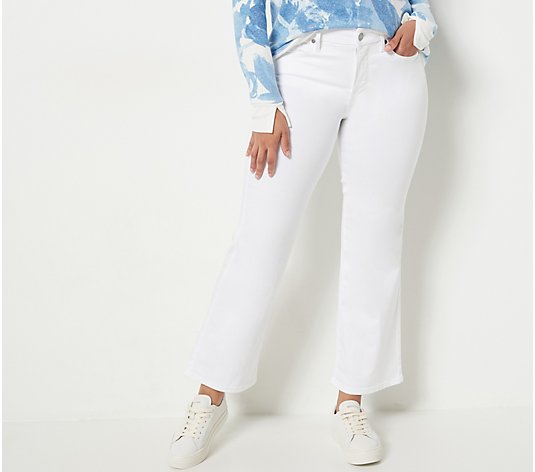 NYDJ Patchie Waist Match Relaxed Flare Ankle Jeans- Optic White
