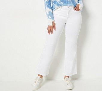 NYDJ Patchie Waist Match Relaxed Flare Ankle Jeans- Optic White - A504044