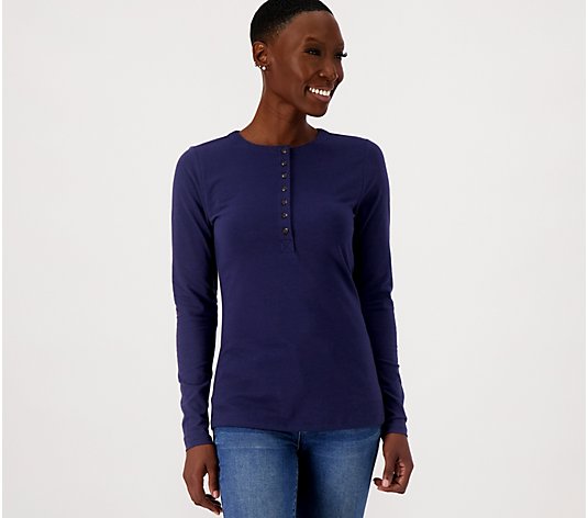 Girl With Curves Jersey Knit Henley Top