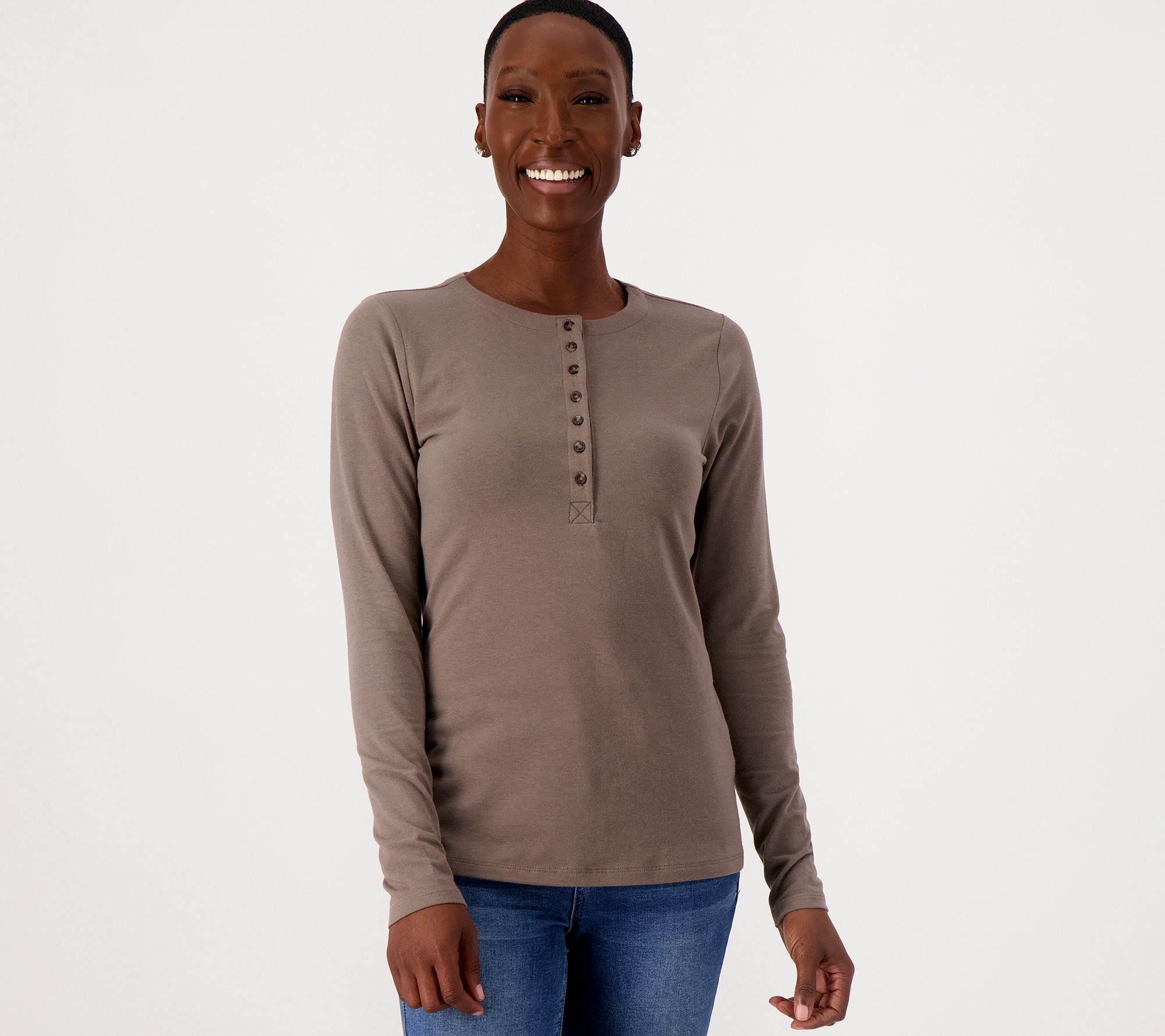 Denim & Co. Essentials Perfect Jersey Long-Sleeve Henley Top 