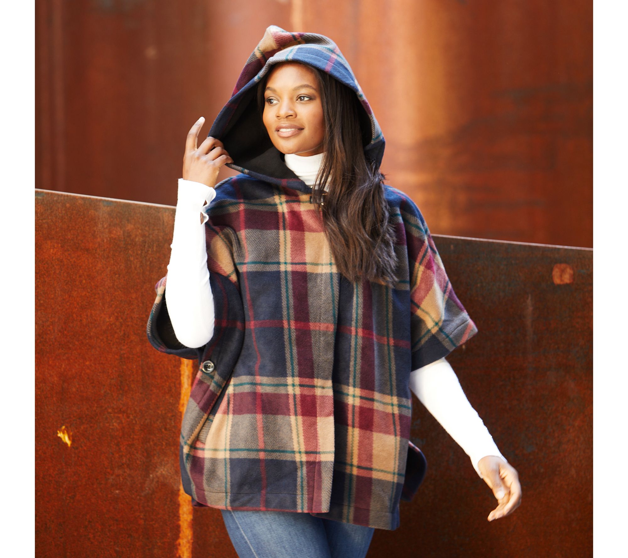 Fleece poncho with hood sale