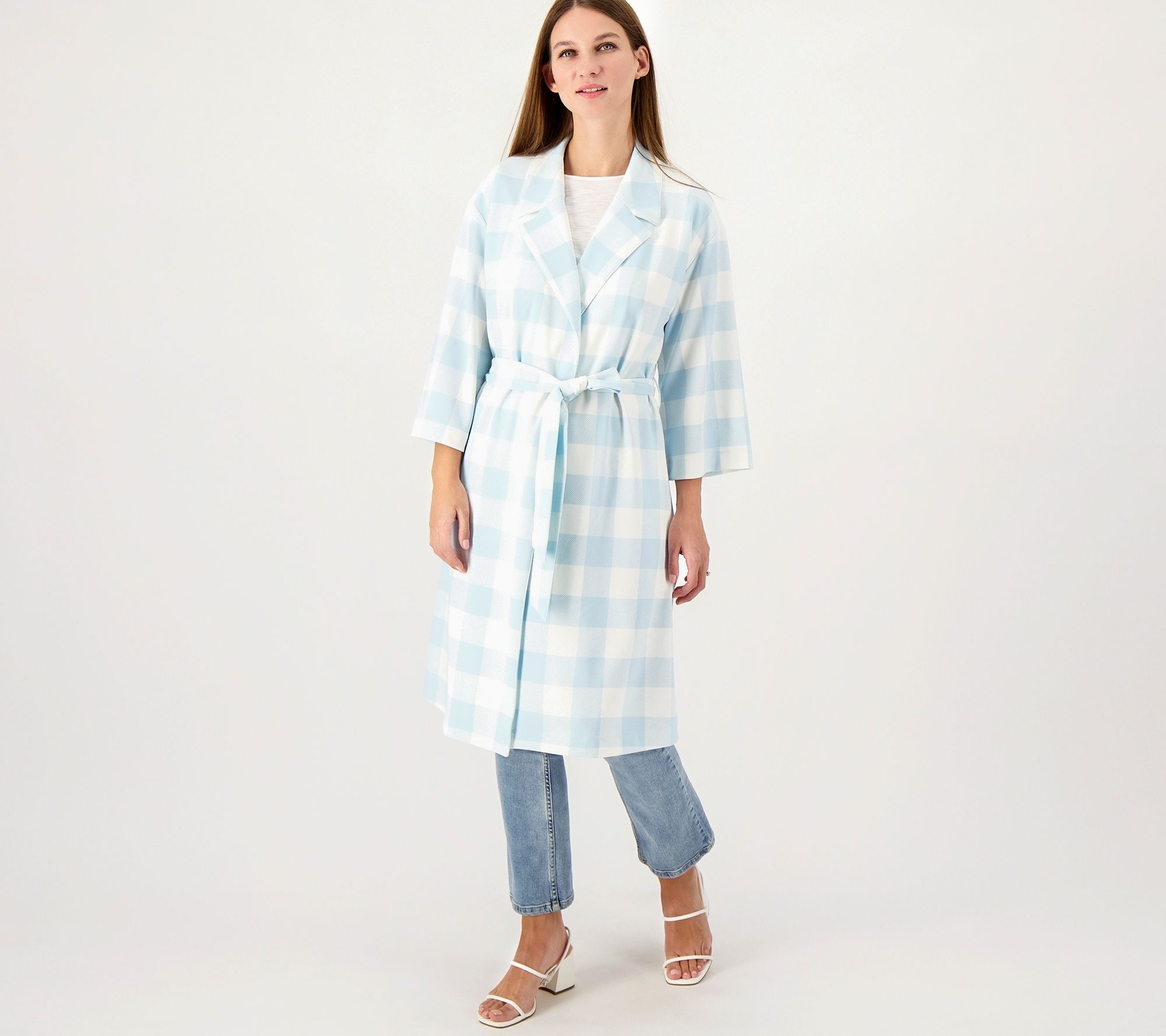 Girl With Curves Petite 3/4-Sleeve Wrap Coat with Tie Waist