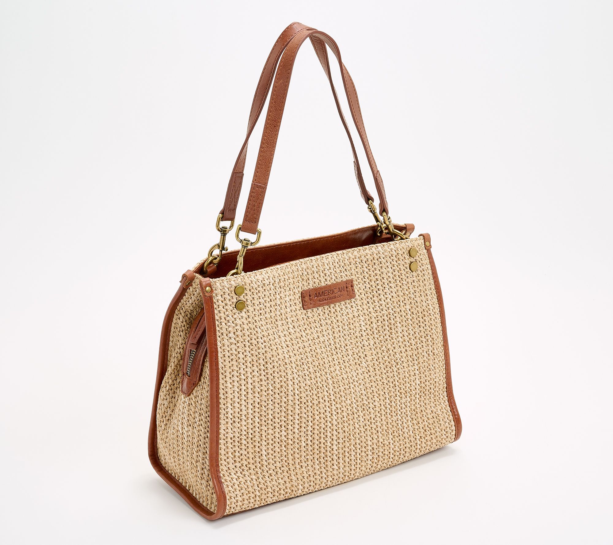 American Leather Co. Lenox Triple Entry Raffia Satchel