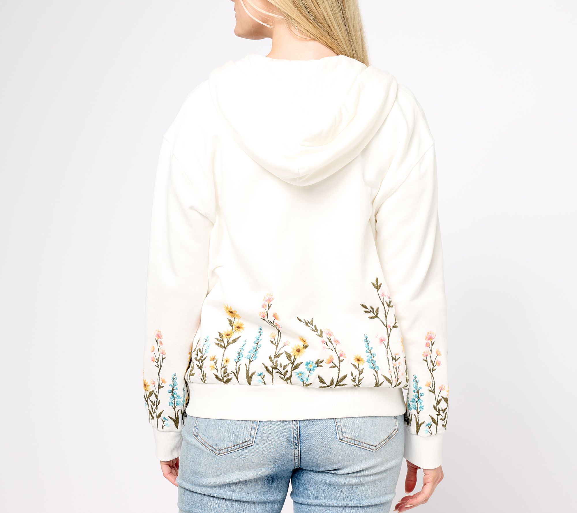 Driftwood Jeans Embroidered Zip-Up Hoodie- Sunny Garden