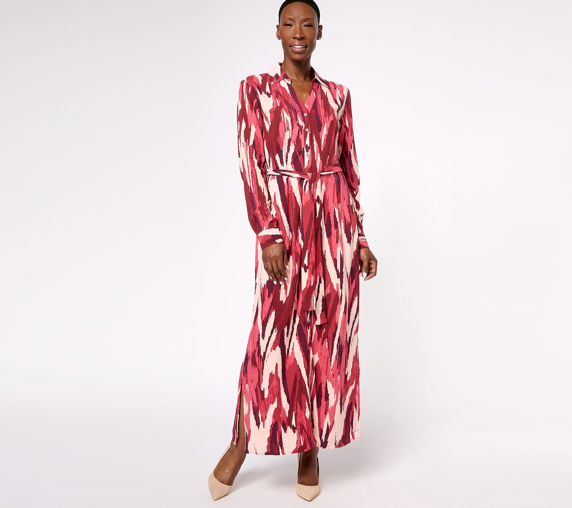 Denim & Co. Canyon Retreat Petite Printed Button Front Maxi Dress
