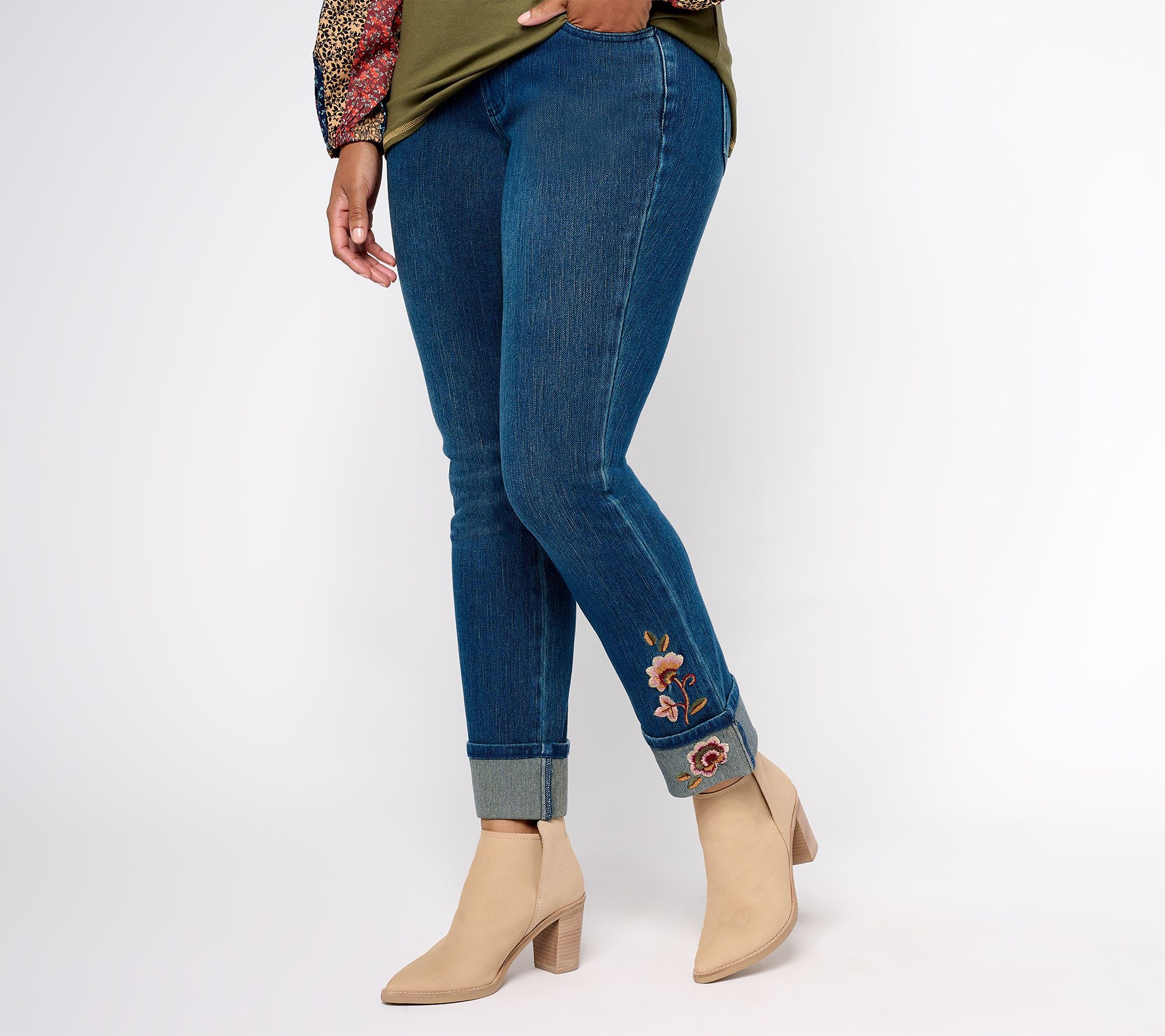 Belle Boho by Kim Gravel Pet Embroidered Flexibelle Cuffed Jean