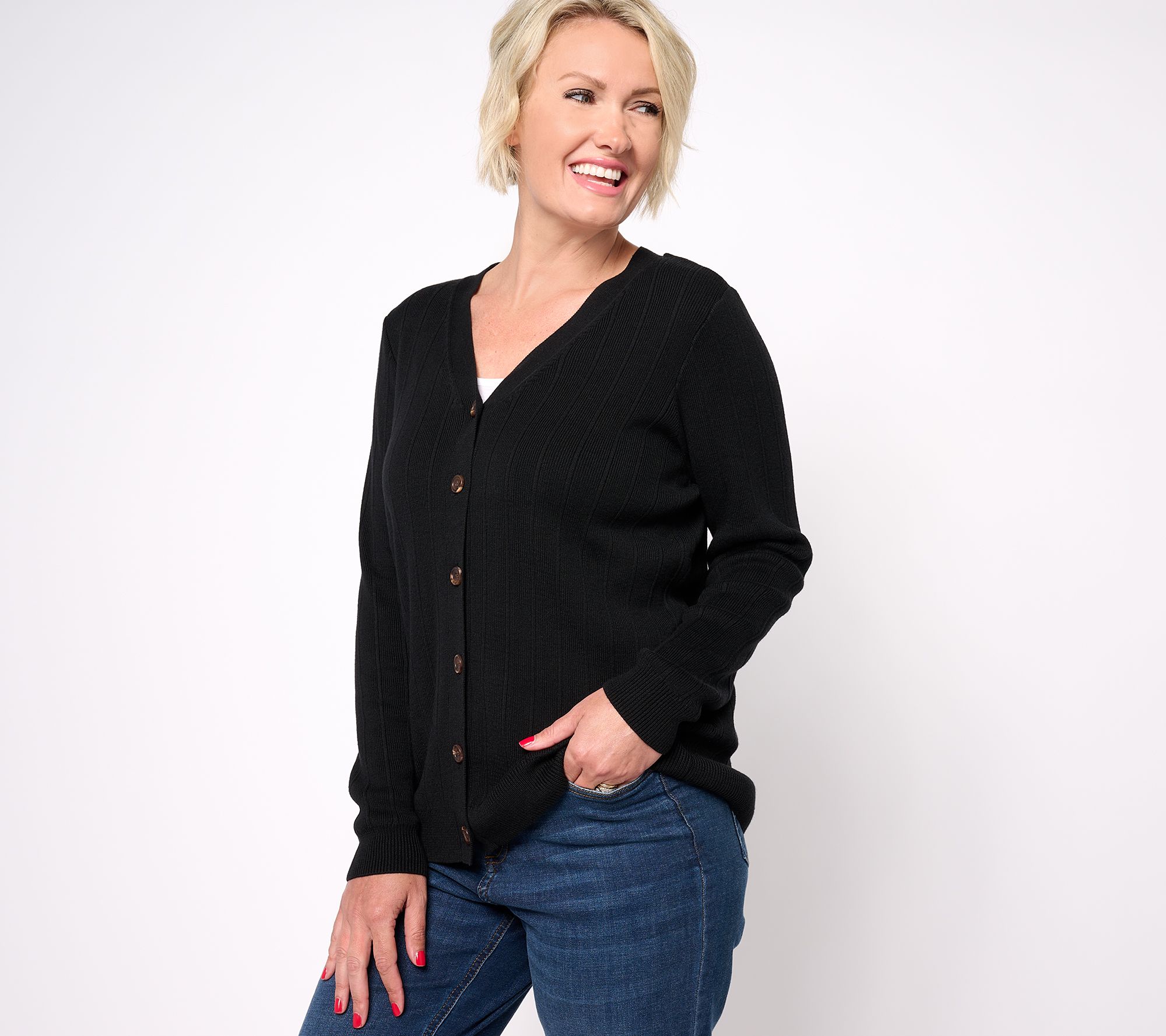 Joan Rivers V-Neck Button Front Cardigan Sweater