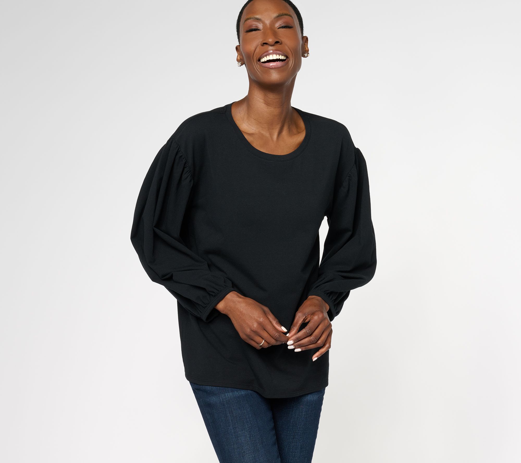 AnyBody Puff-Sleeve Printed Knit Top