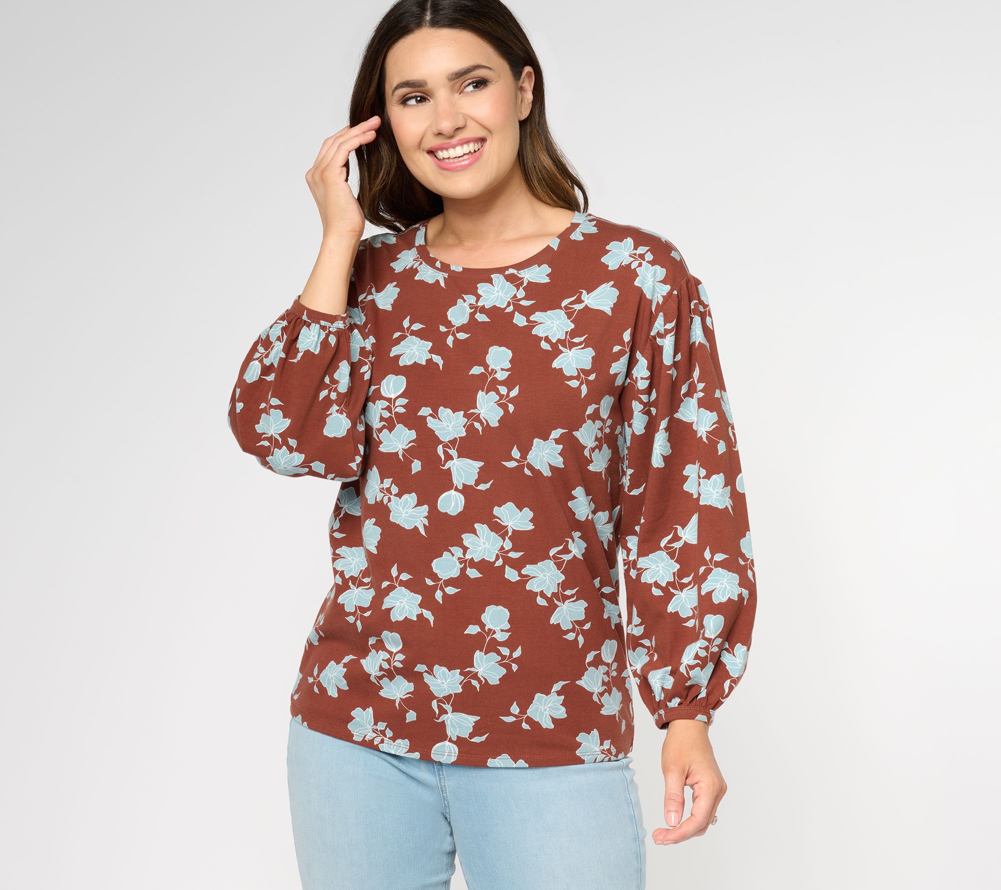 AnyBody Puff-Sleeve Printed Knit Top