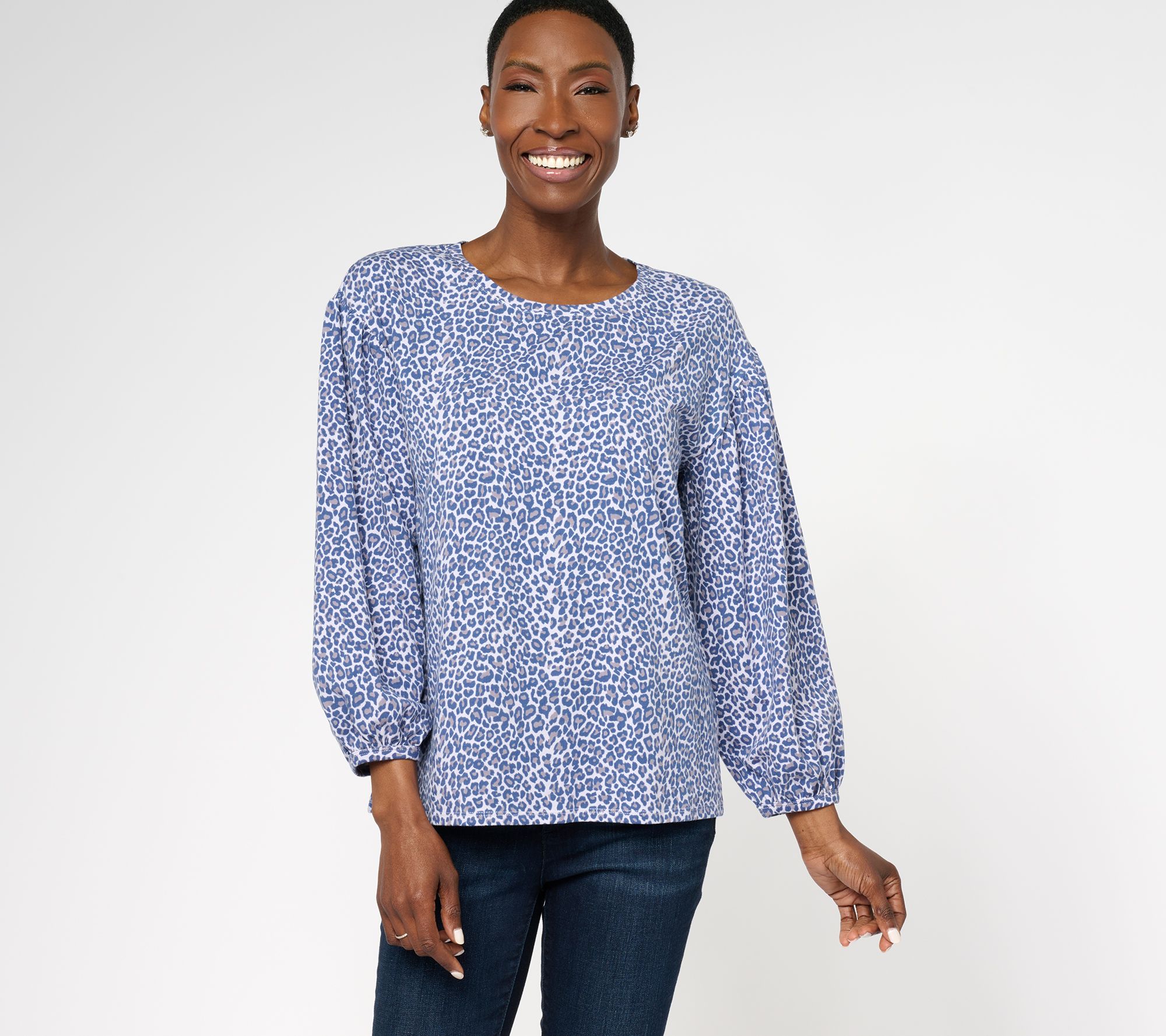 AnyBody Puff-Sleeve Printed Knit Top