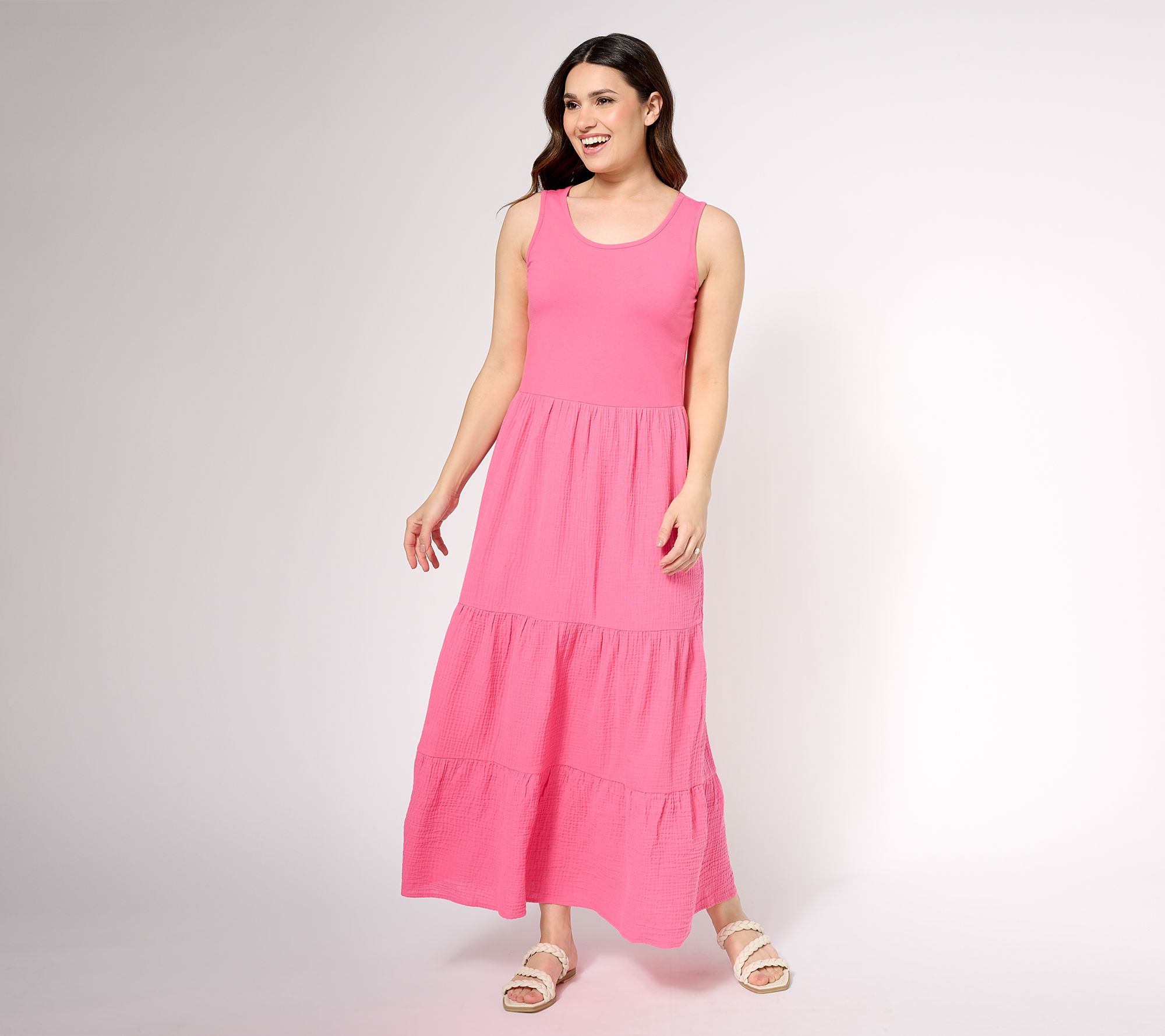"As Is" Belle Beach by Kim Gravel Petite Knit & Gauze Tiered Dress