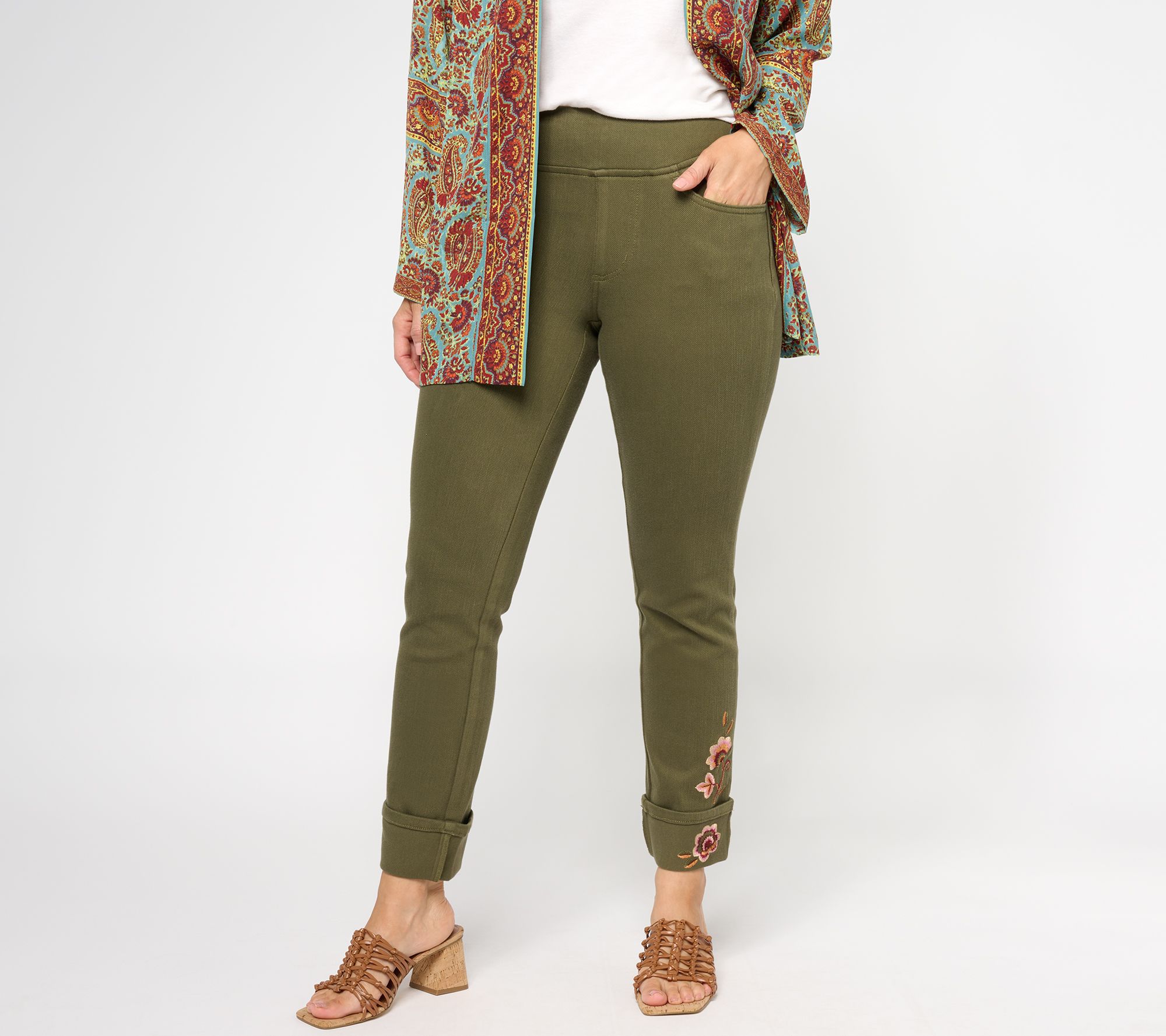"As Is" Belle Boho by Kim Gravel Petite Embroidered Cuffed Jean