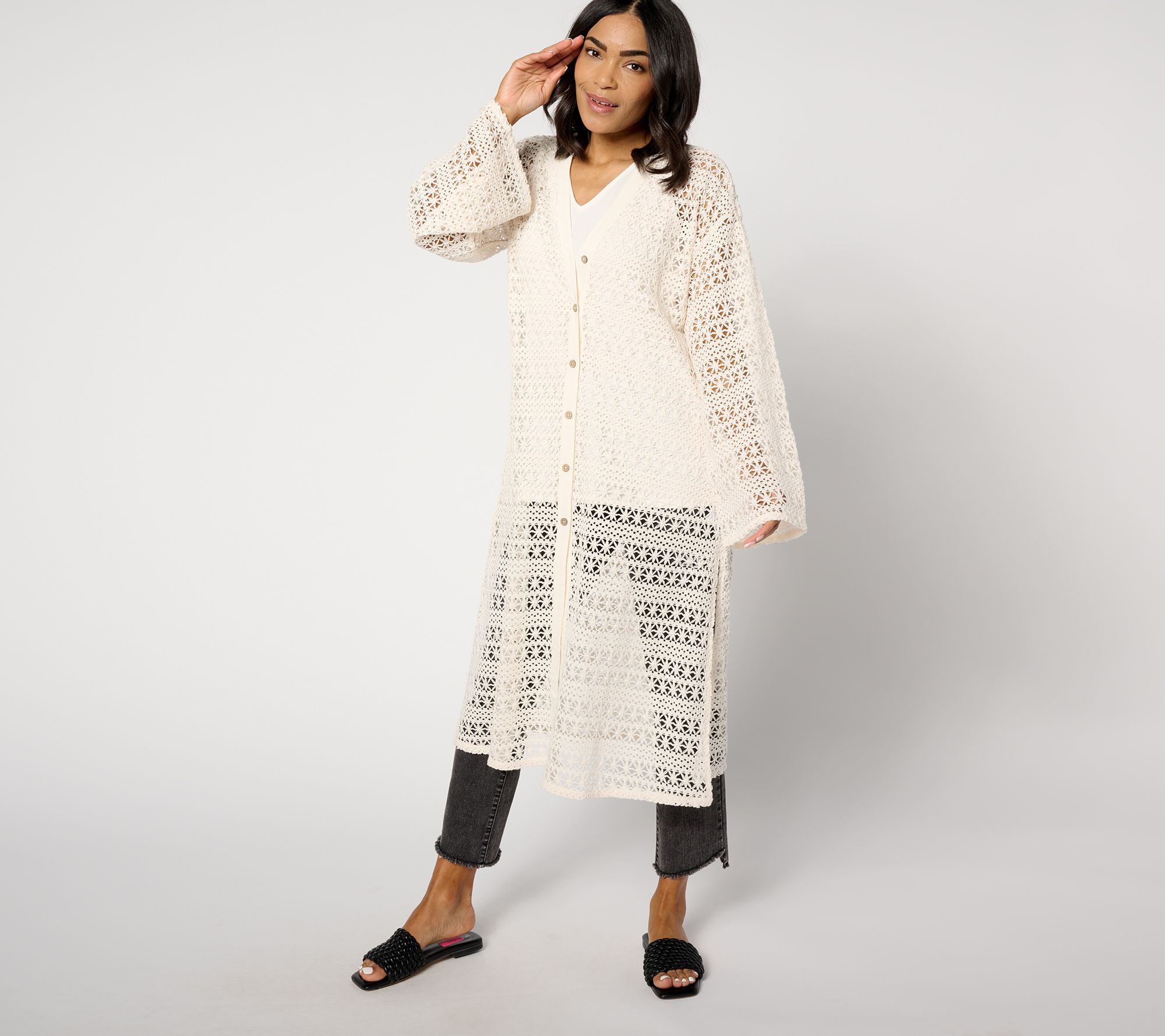 Peace Love World Boheme Petite Crochet Duster Dress