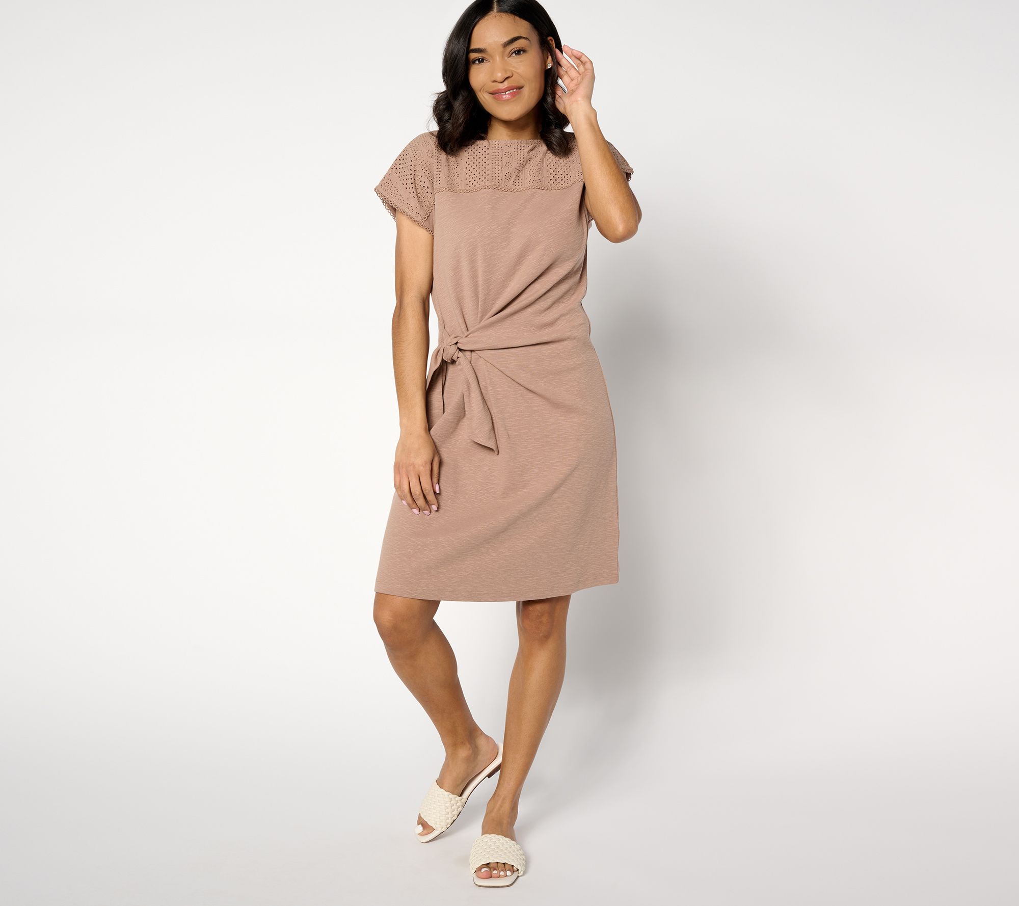 Isaac Mizrahi Live! Petite Bridgehampton Slub Knit Tie Front Dress