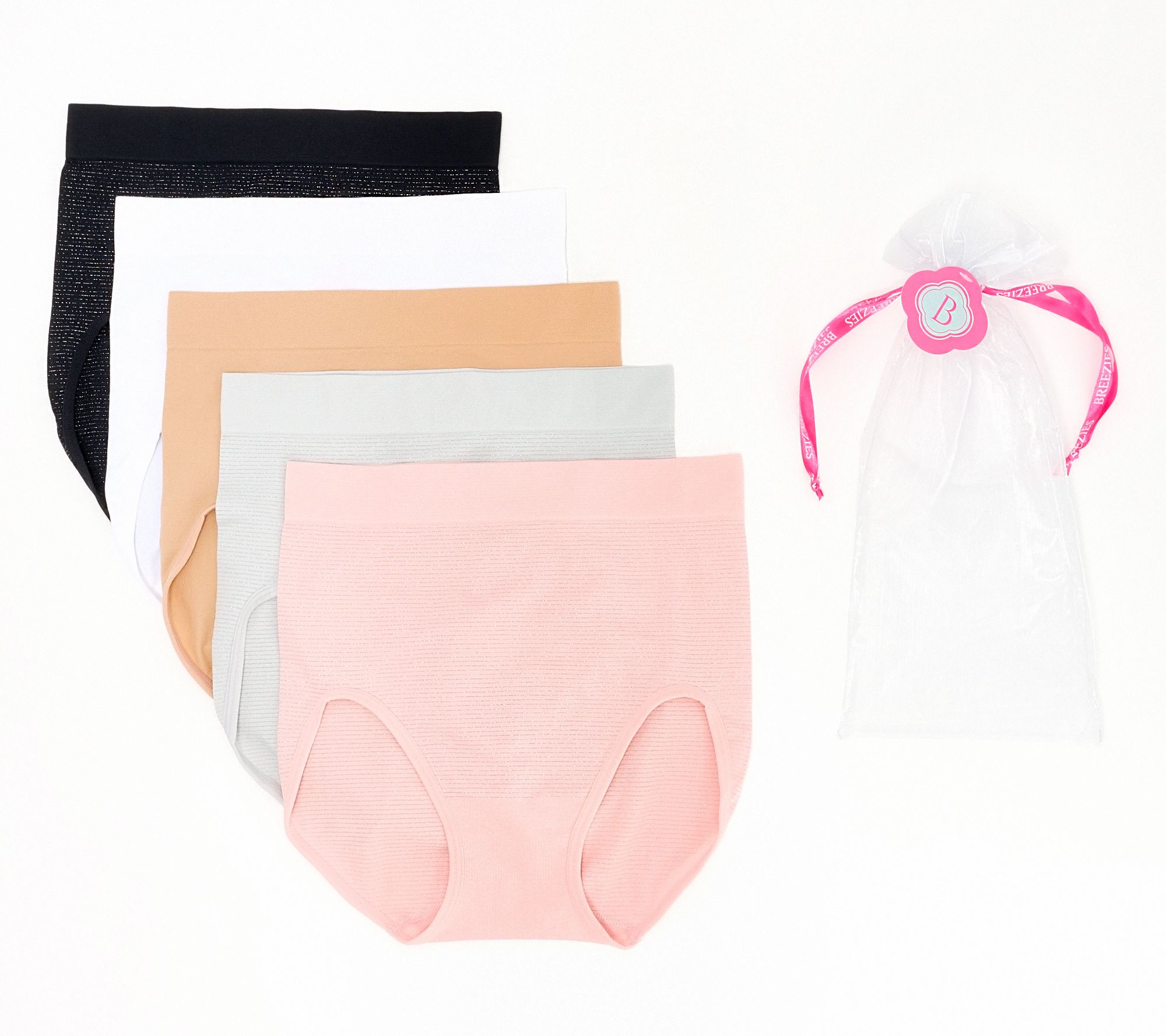 Breezies Sparkle Stripe Seamless Brief 5 Pack in Gift Bag