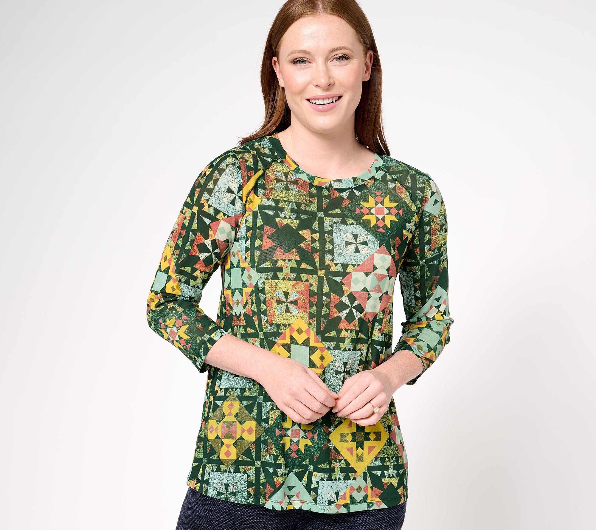 "As Is" LOGO Layers by Lori Goldstein Crew Neck Mesh Top