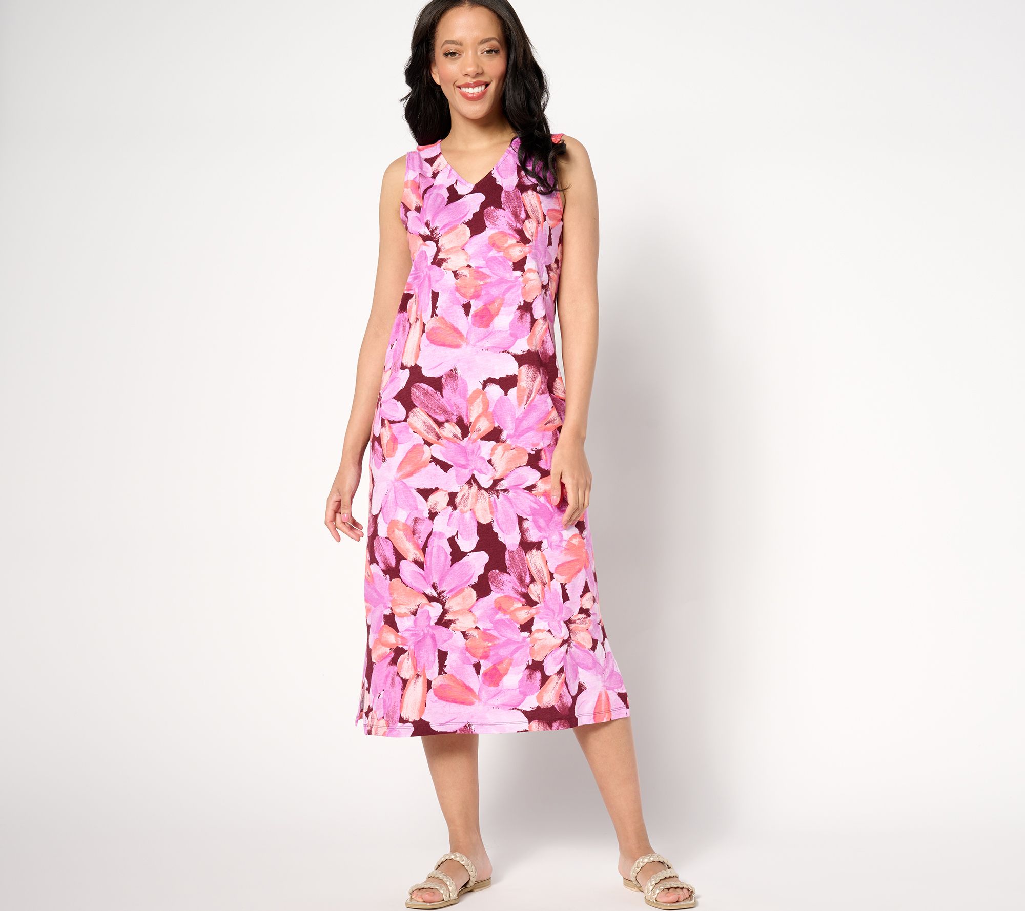 Denim & Co. Beach Regular Linen Slub Jersey Midi Dress