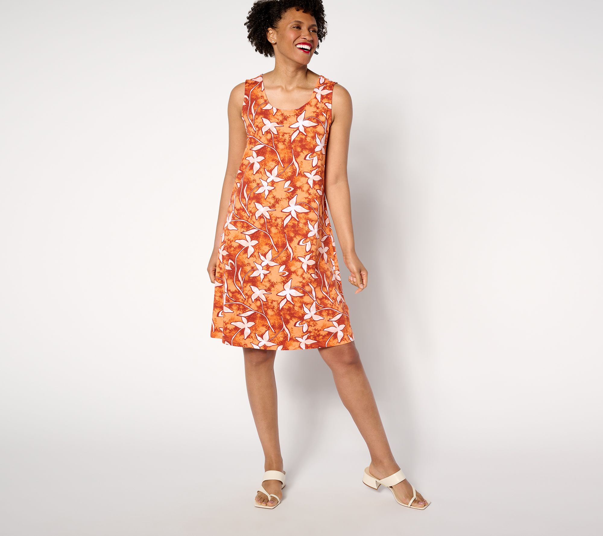 Denim & Co. Beach Petite Printed Jersey Knee Length Dress
