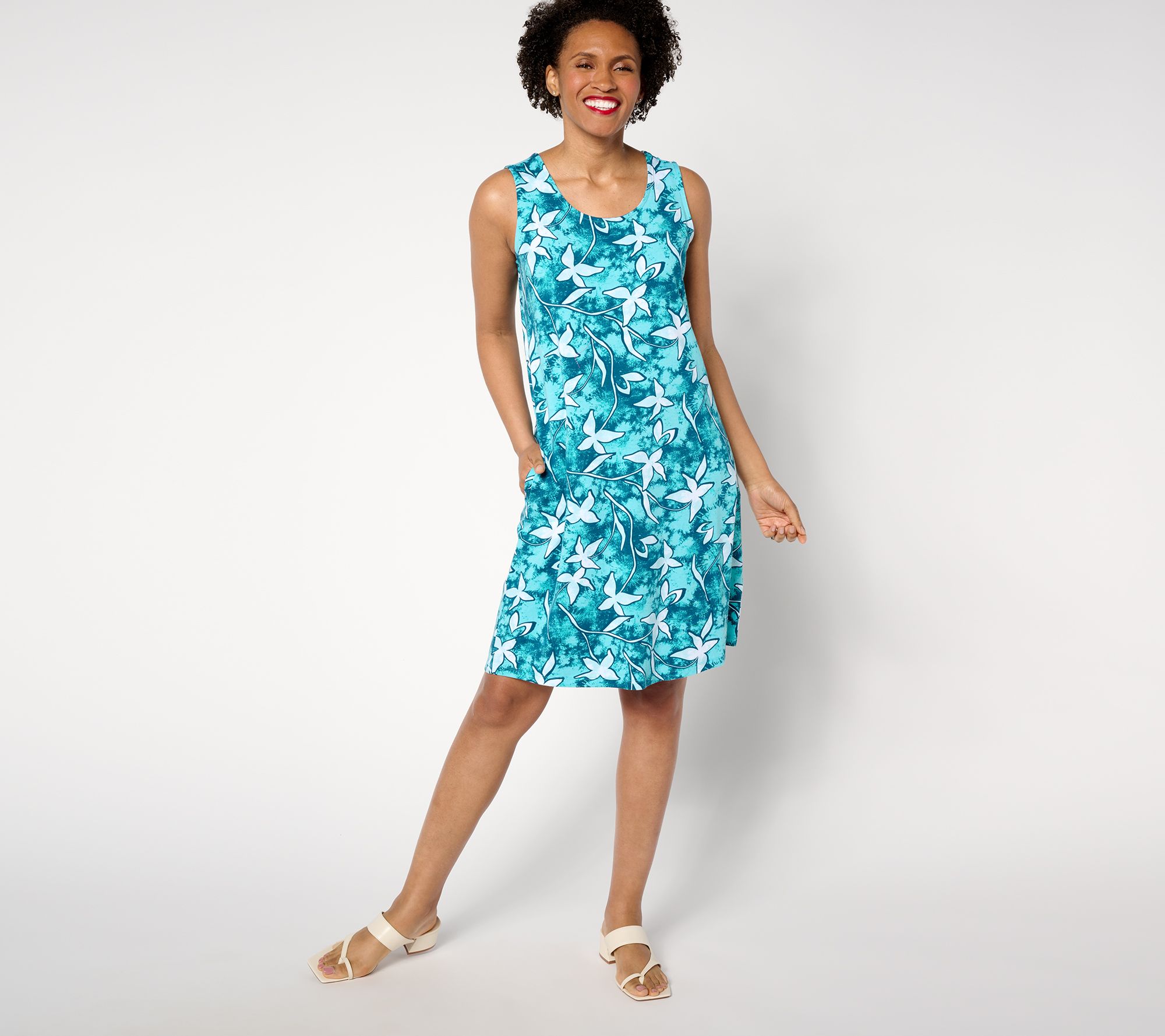 Denim & Co. Beach Petite Printed Jersey Knee Length Dress