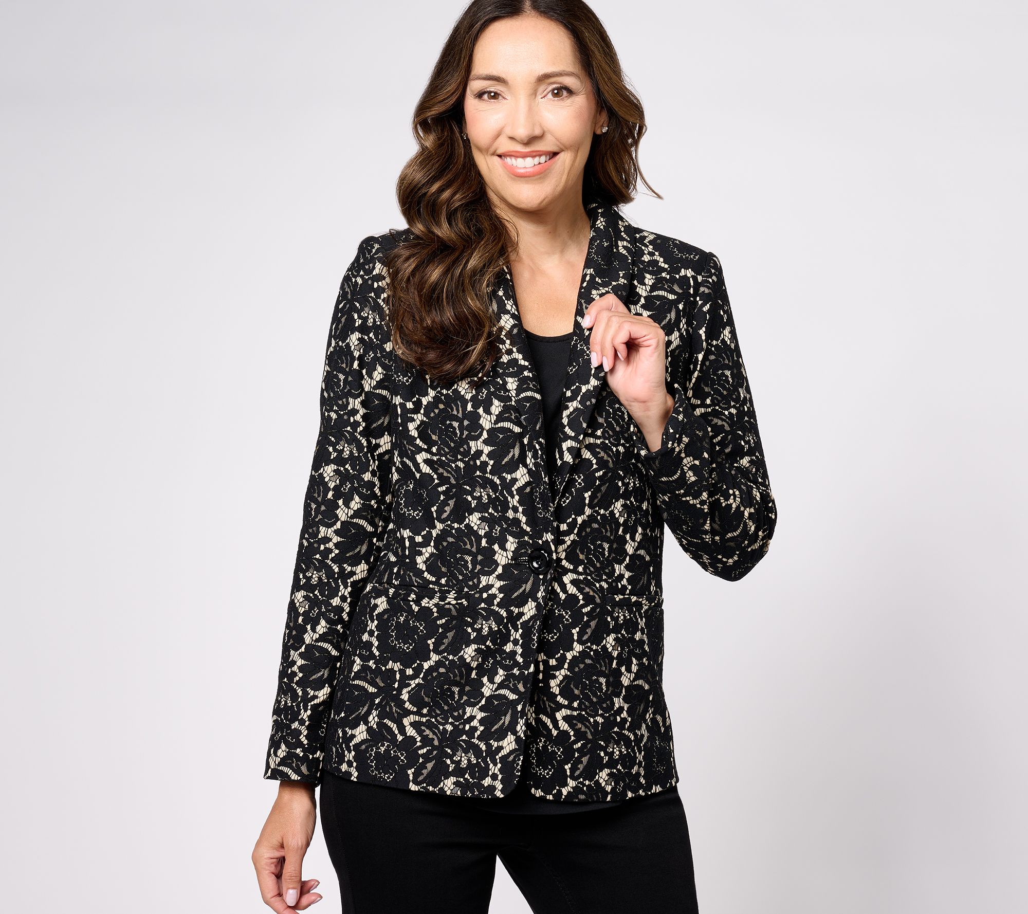 "As Is" Occasions Susan Graver Reg Lace Fusion Notch Collar Blazer