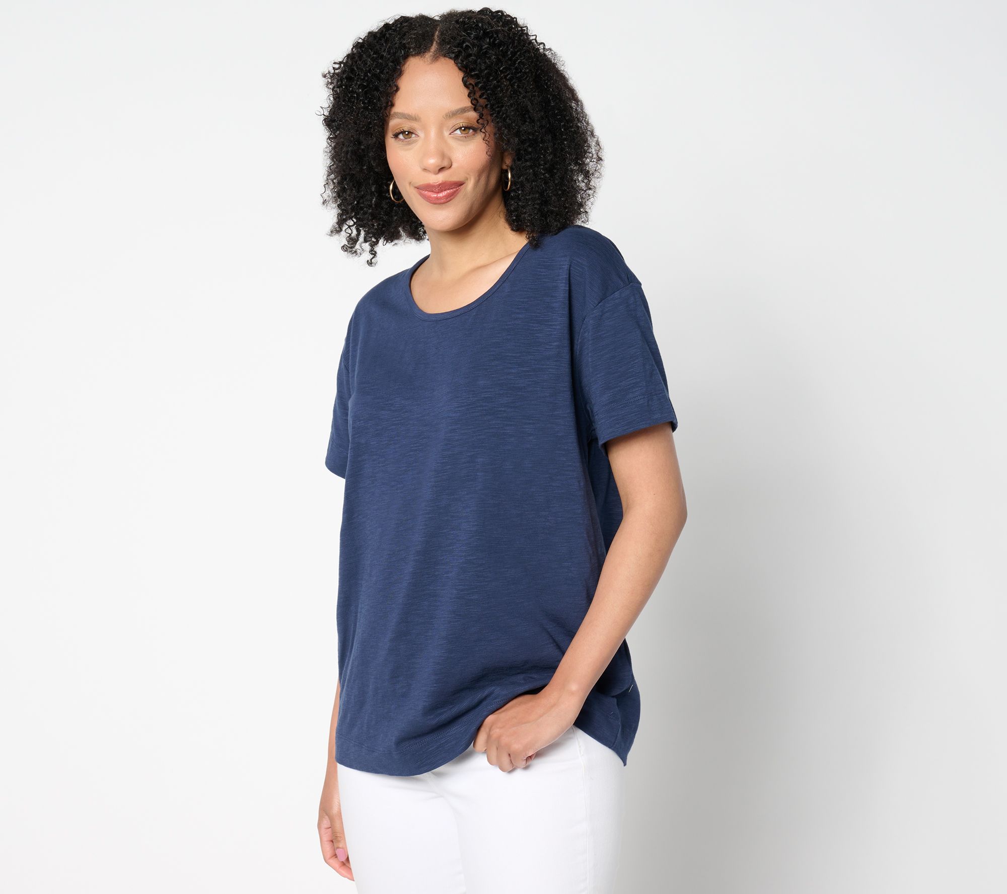 Denim & Co. Essentials Textured Knit Relaxed Short Sleeve Top