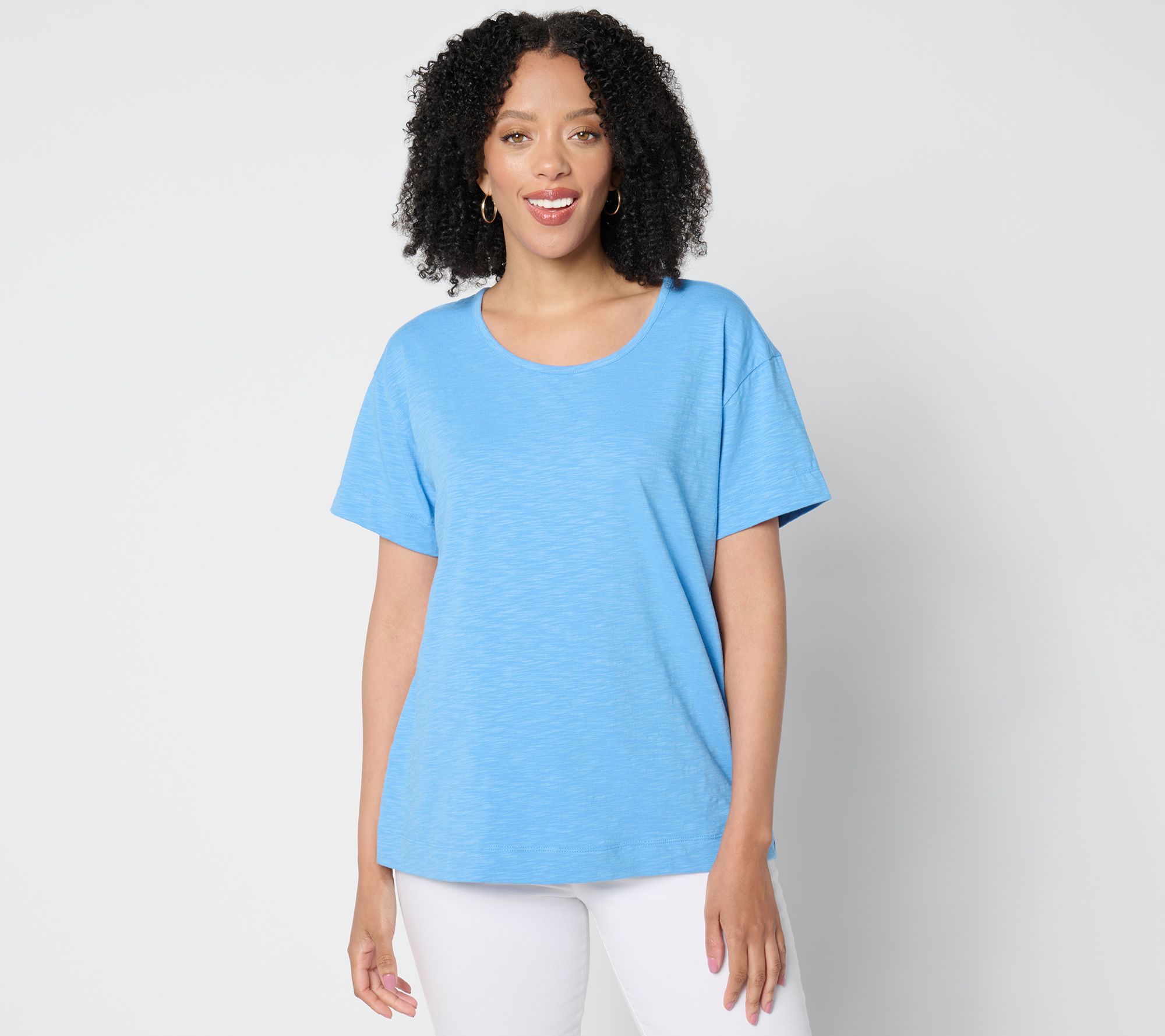 Denim & Co. Essentials Textured Knit Relaxed Short Sleeve Top