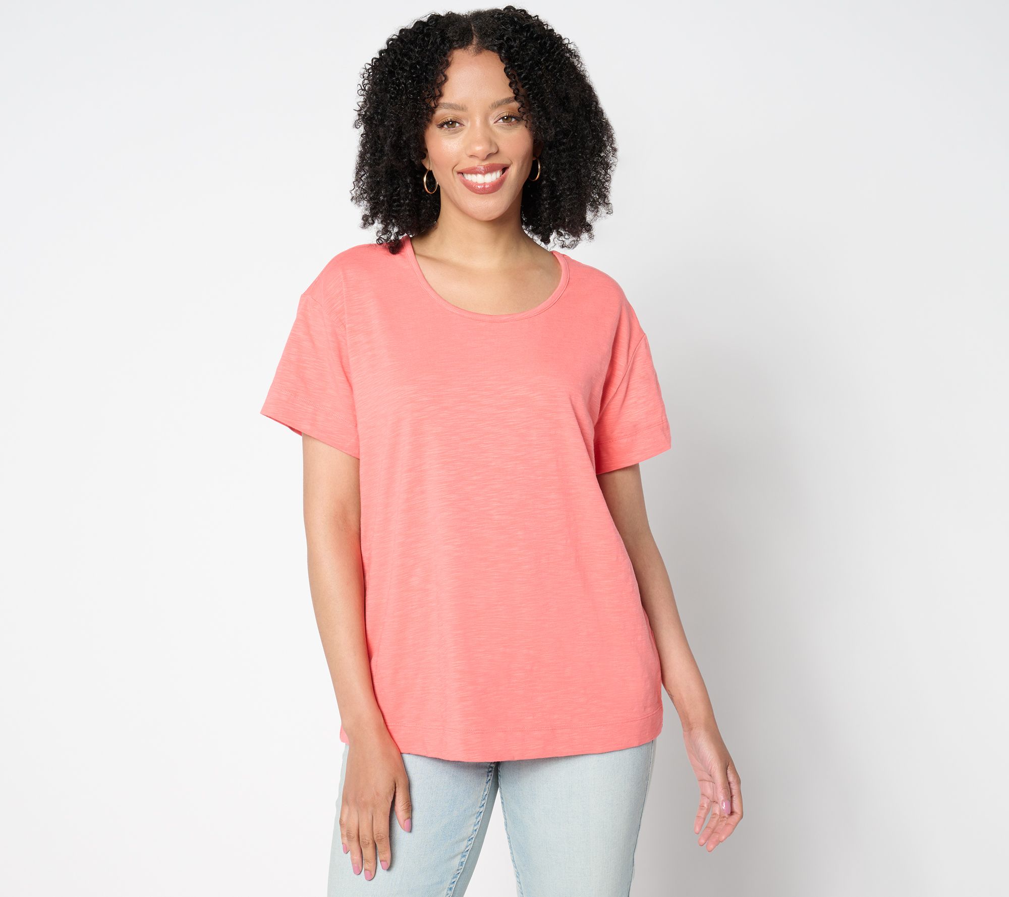 Denim & Co. Essentials Textured Knit Relaxed Short Sleeve Top