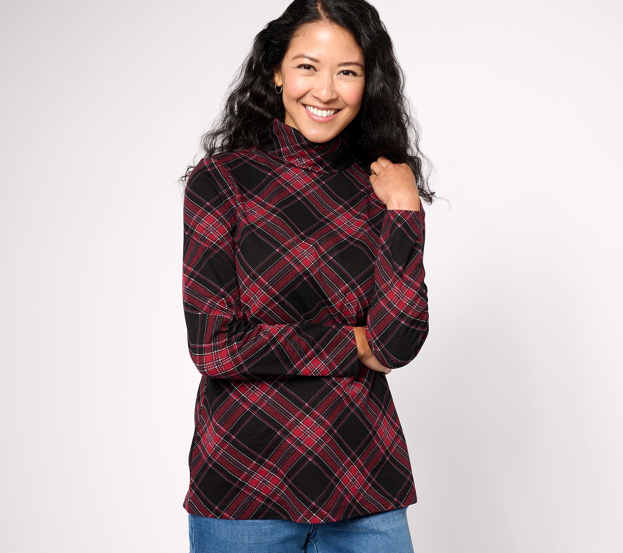 "As Is" Denim & Co. Printed Perfect Jersey Turtle Neck Long Sleeve Top