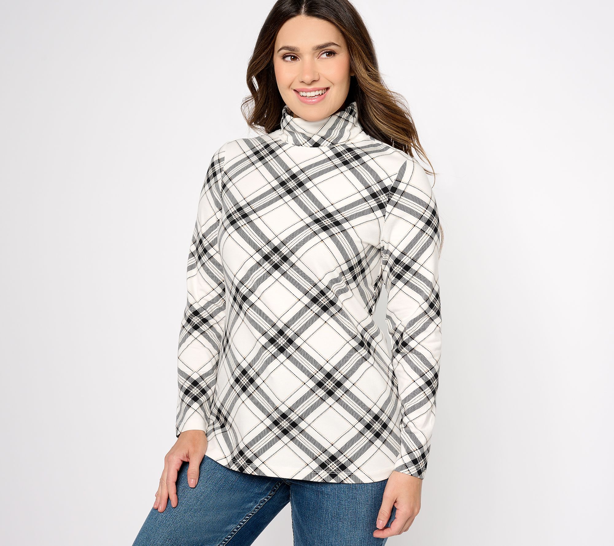 "As Is" Denim & Co. Printed Perfect Jersey Turtle Neck Long Sleeve Top