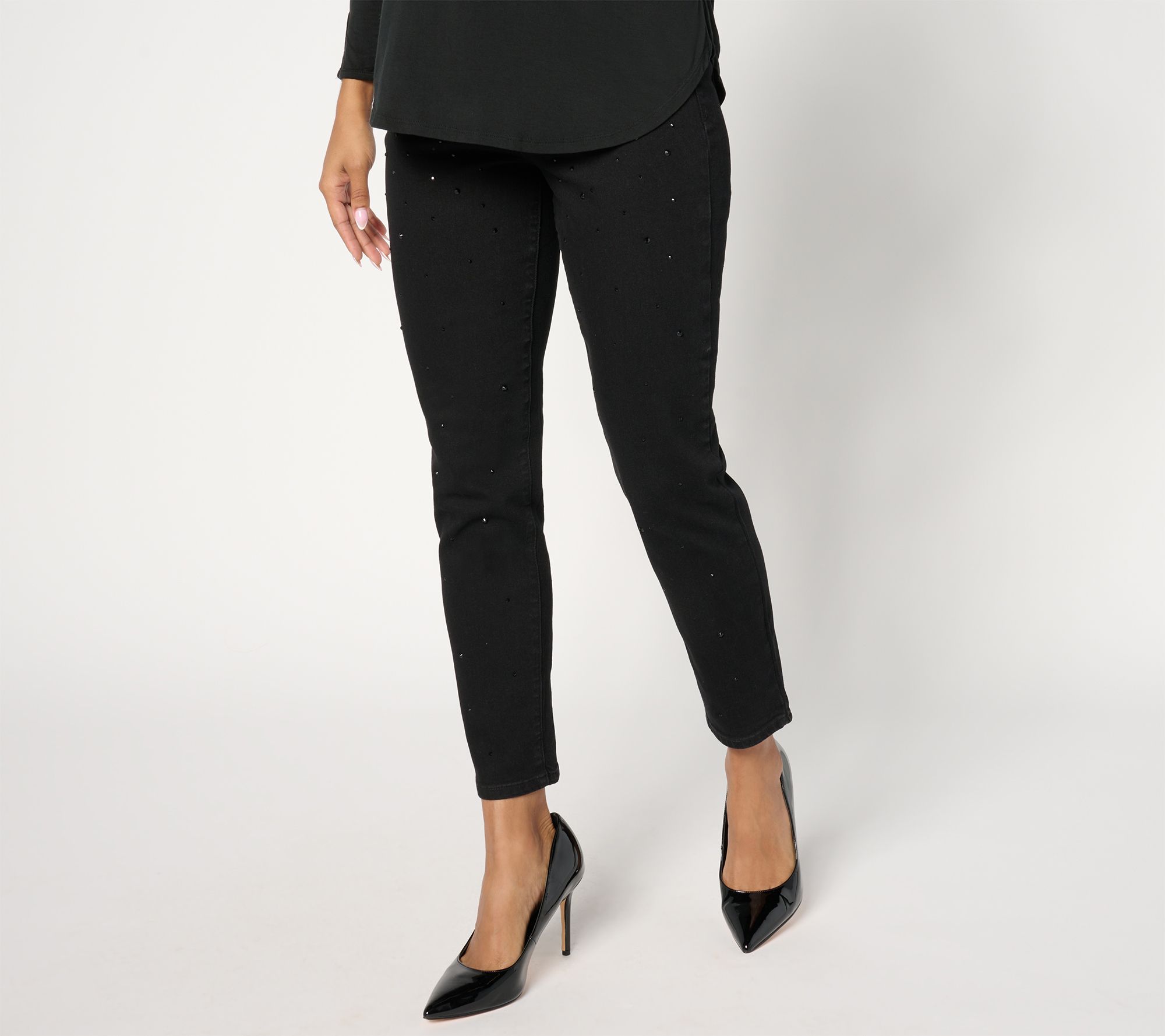 nicole by Nicole Miller Petite Bling Skinny Jeans - Black