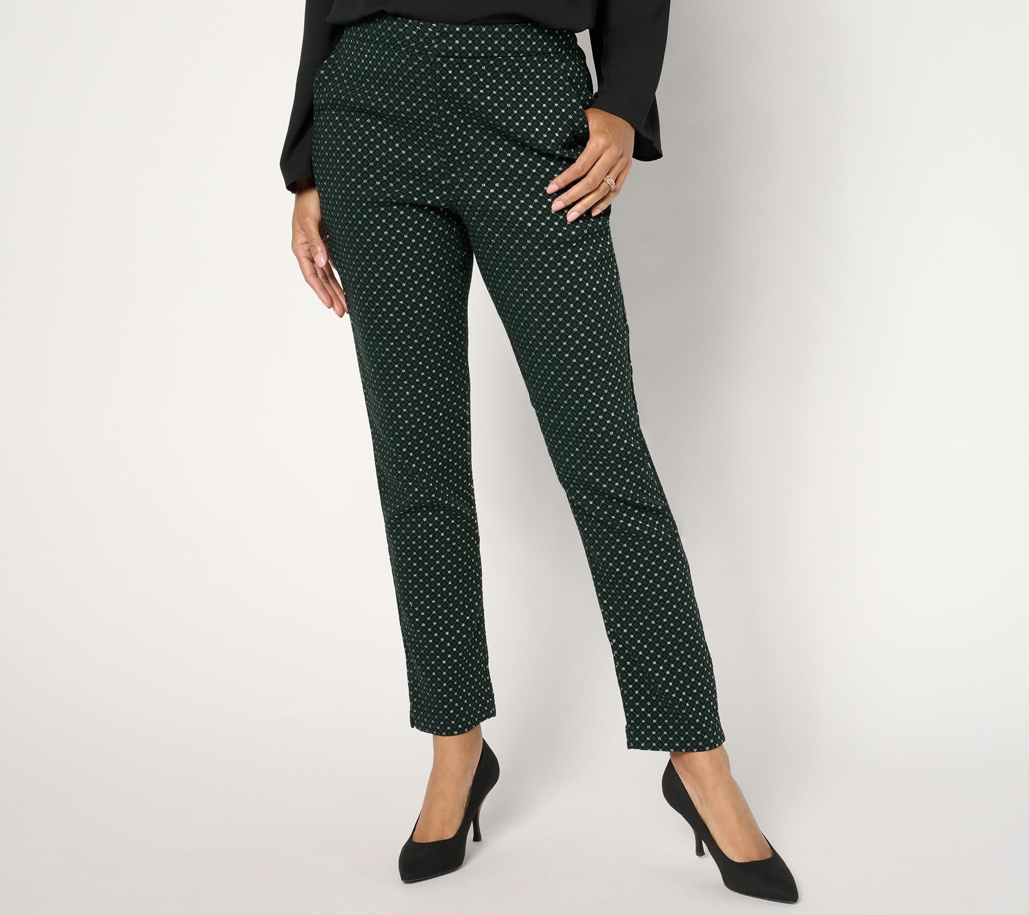 Joan Rivers Petite Jacquard Metallic Ankle Pant