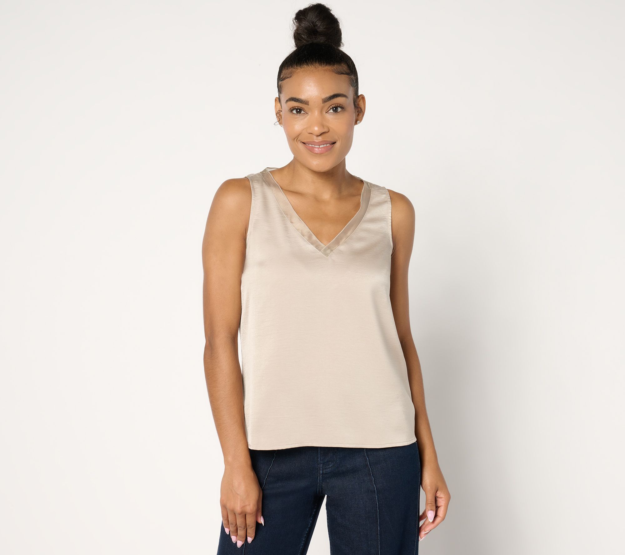 Me by Jennie Garth Holiday Satin Tank with Sheer Mesh Trim