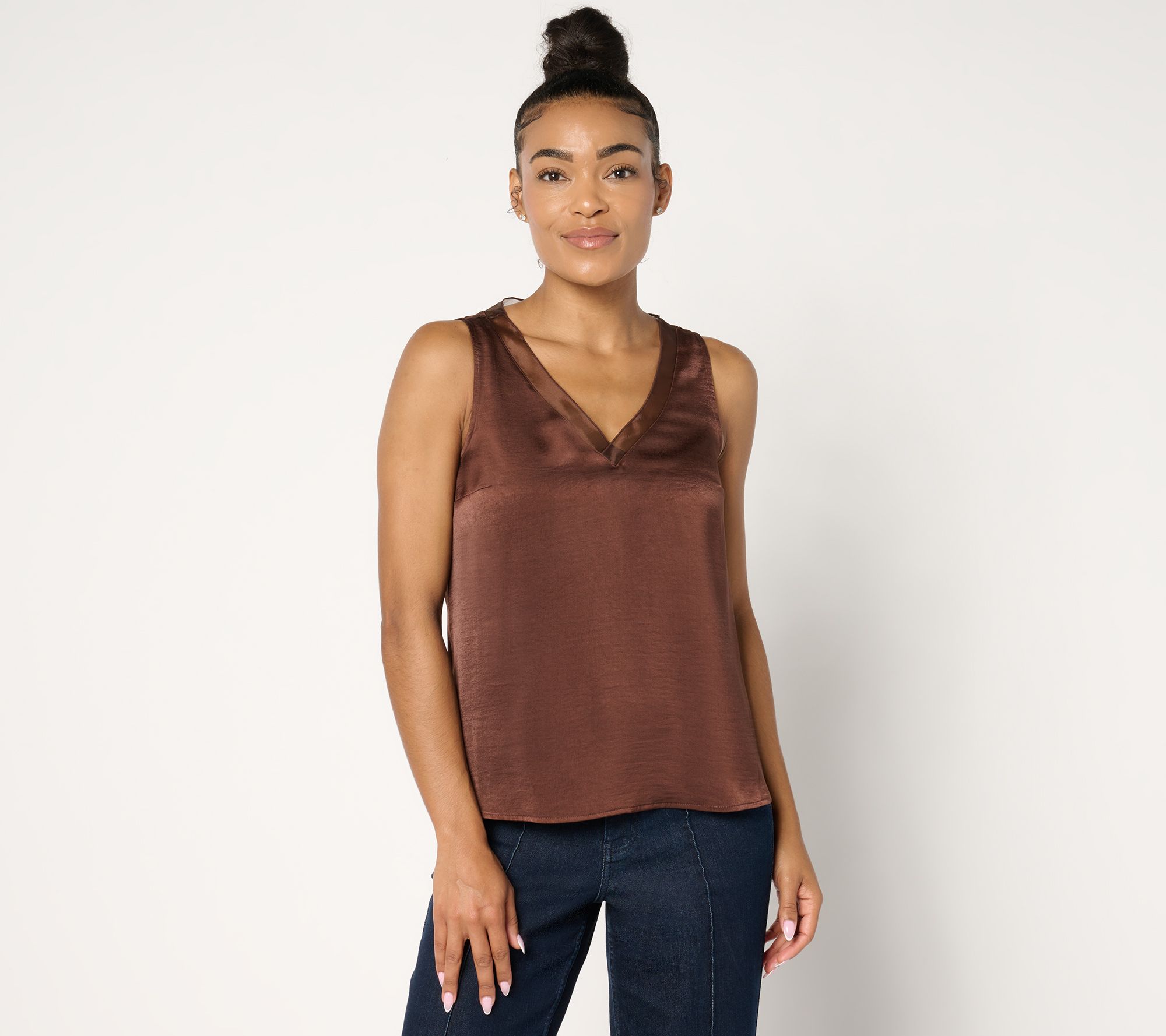 Me by Jennie Garth Holiday Satin Tank with Sheer Mesh Trim