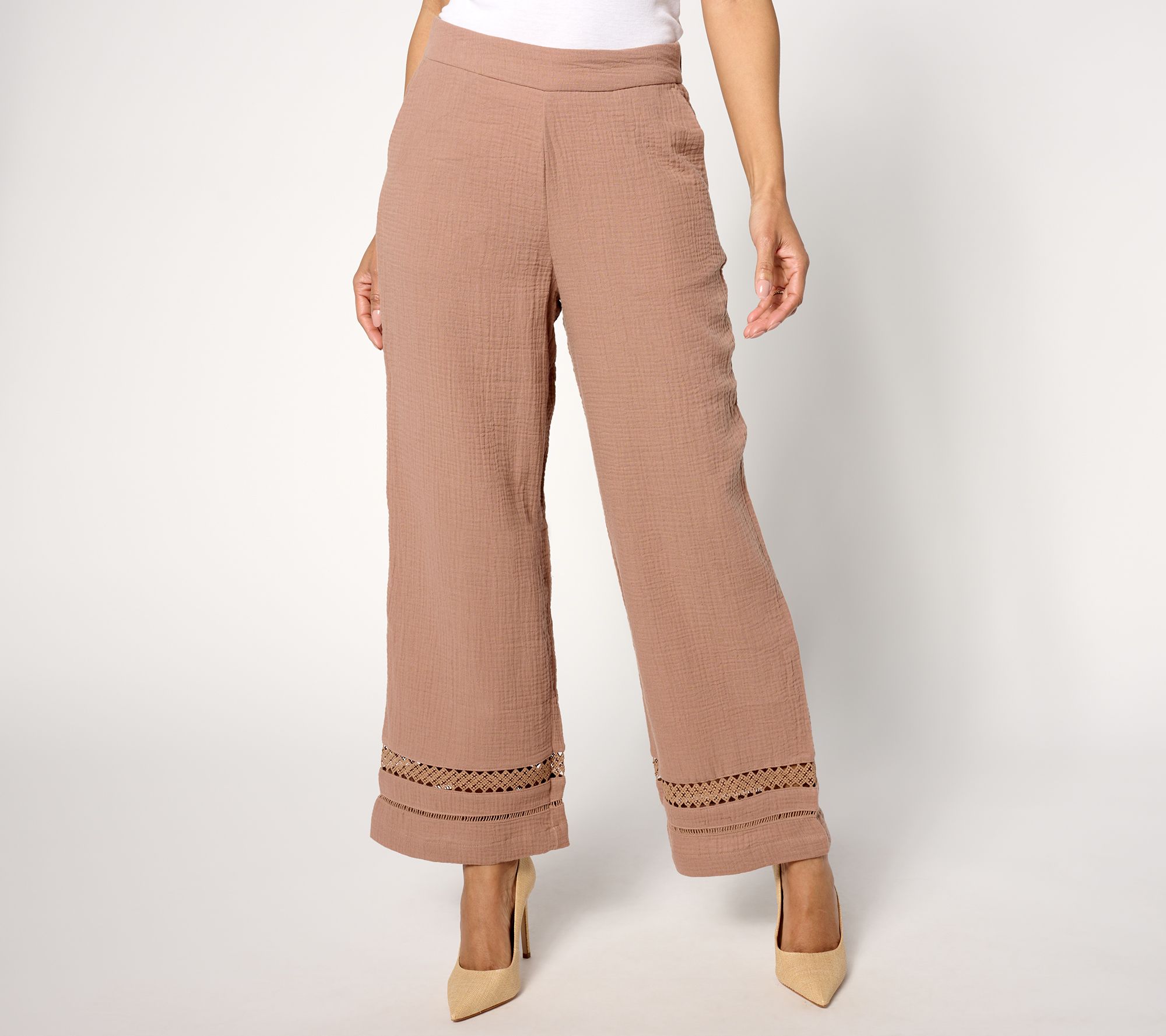 "As Is" Isaac Mizrahi Live! Petite Gauze Wide Leg Ankle Pants