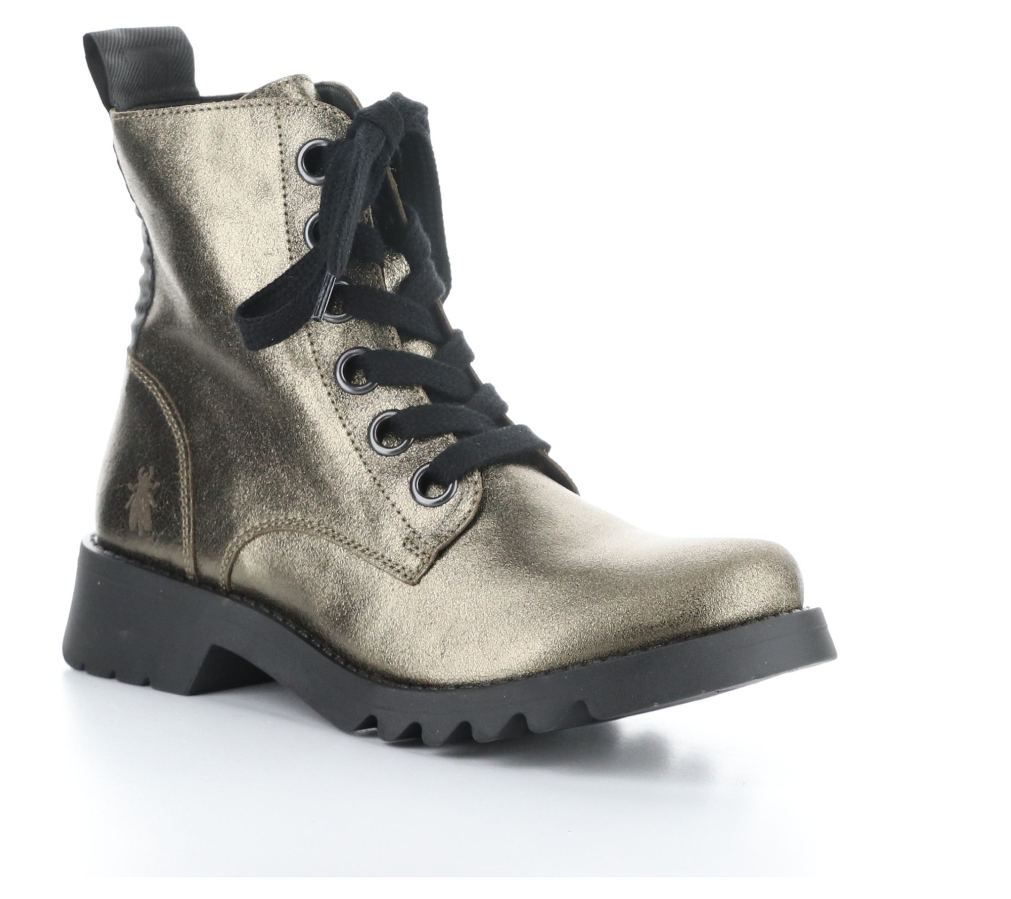 Fly London Metallic Leather Combat Boot- Ragi