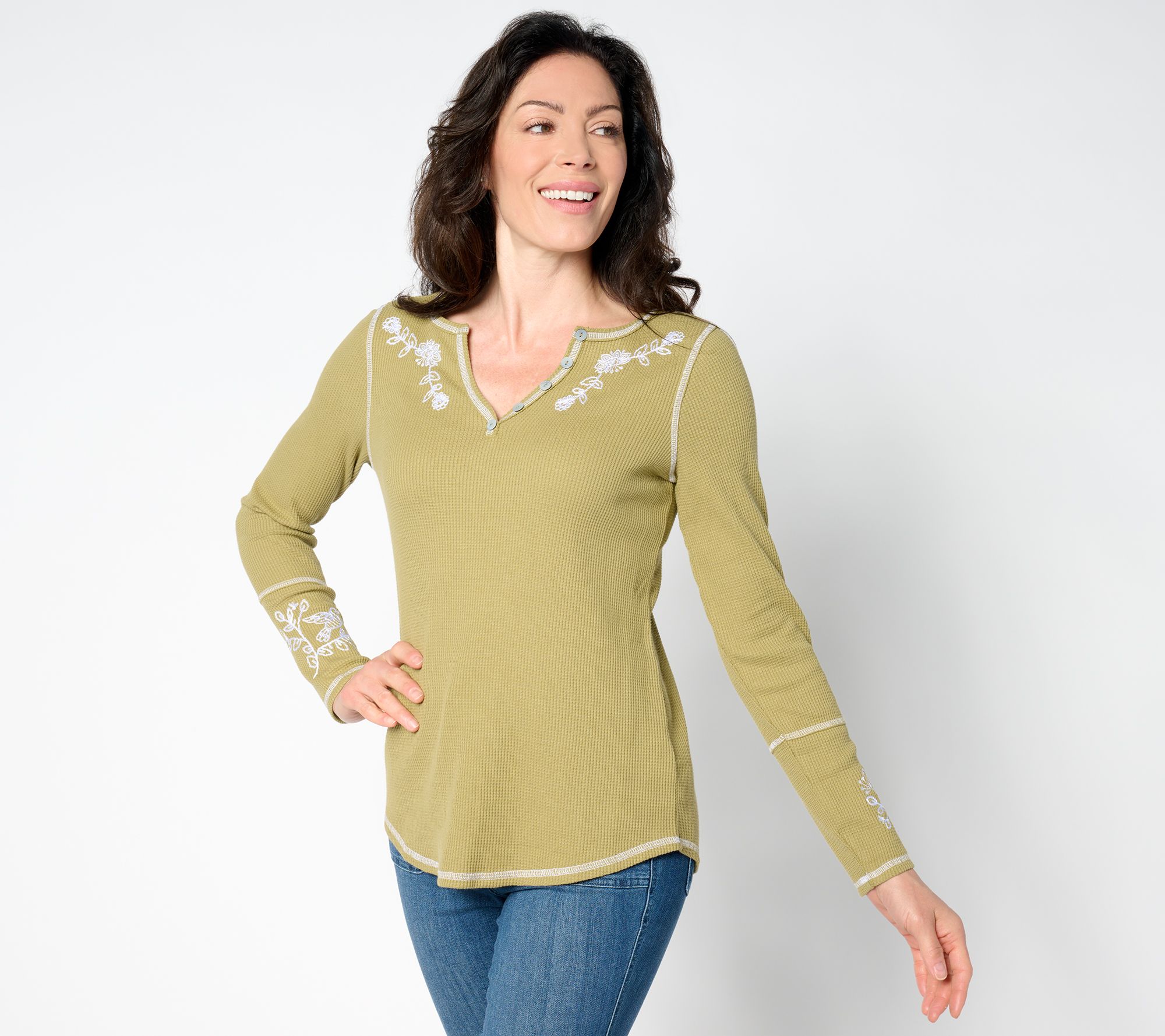 "As Is" Belle by Kim Gravel Baby Waffle Jacobean Floral Embroidered Top