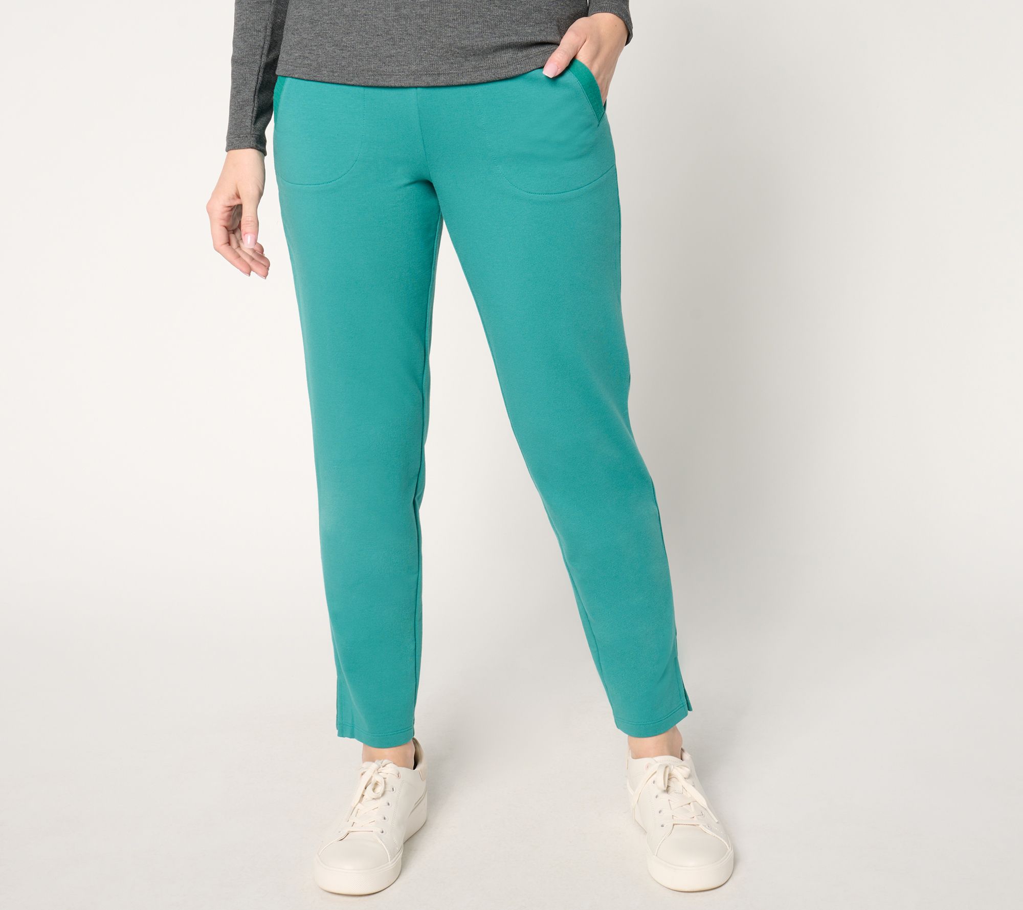 Denim & Co. Active Petite French Terry Ankle Pant with Gauze Detail