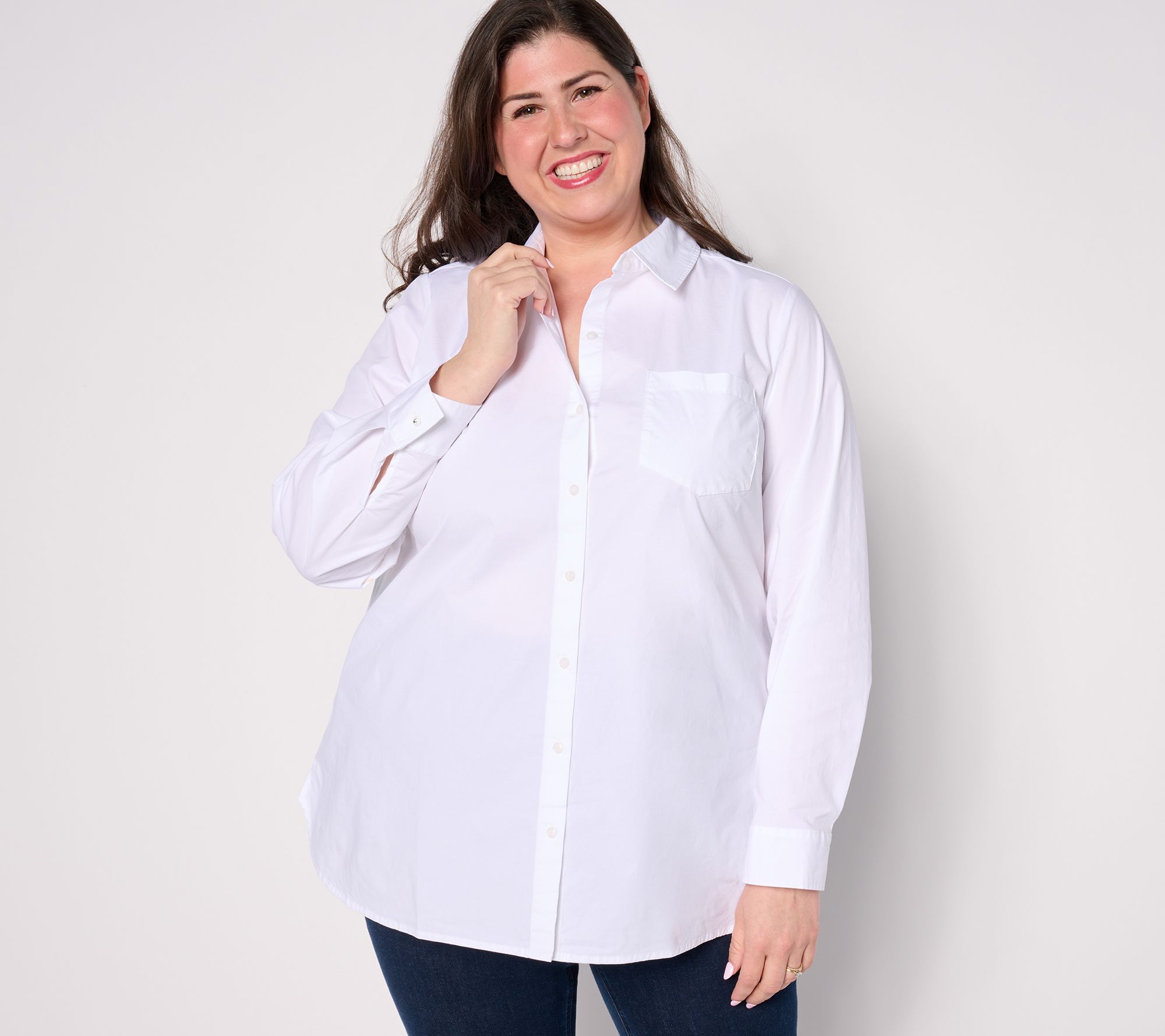 "As Is" Denim & Co. Signature Poplin Button Down Tunic