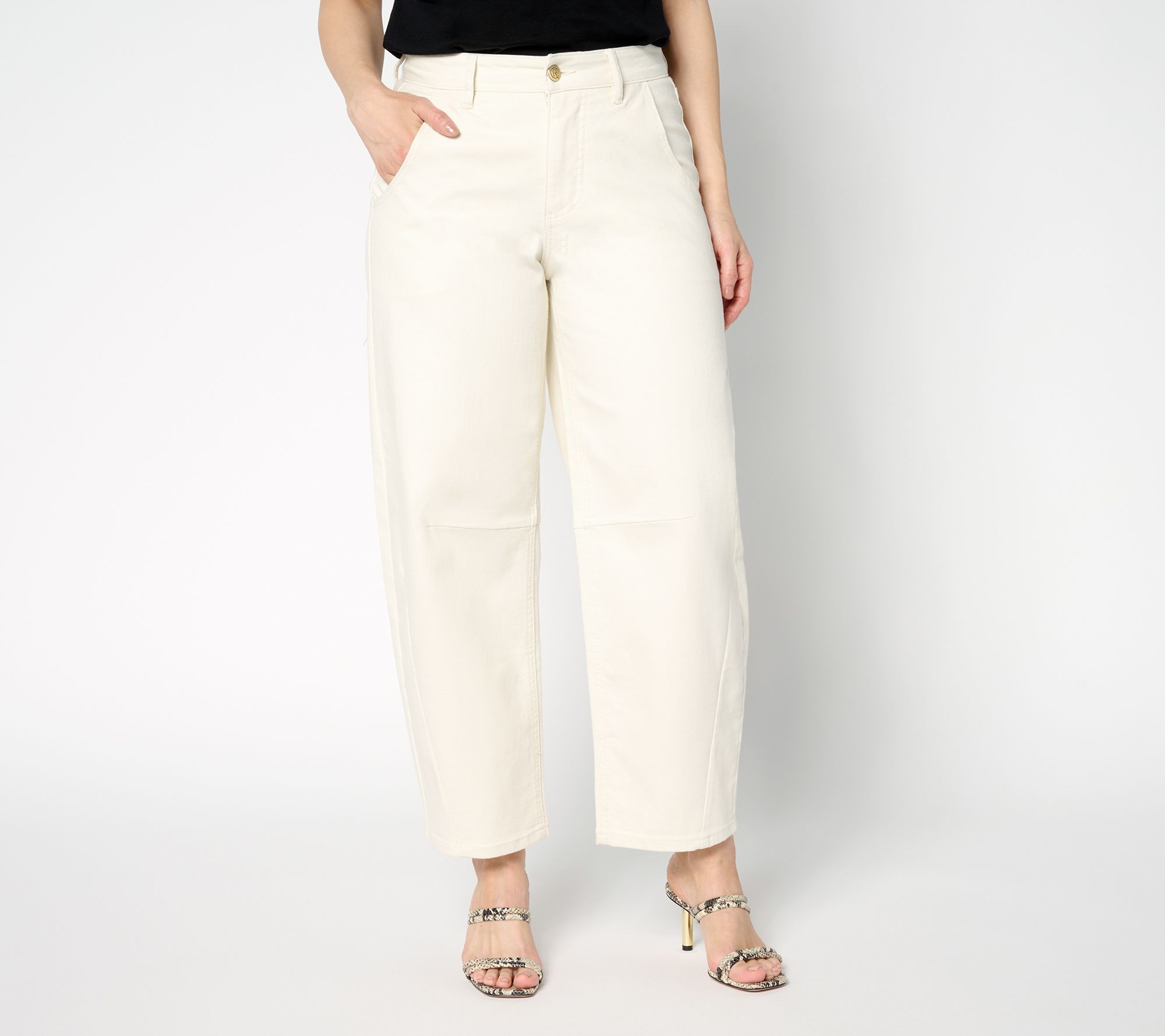 Carla Rockmore Collection Petite Barrel Leg Jean- Ecru
