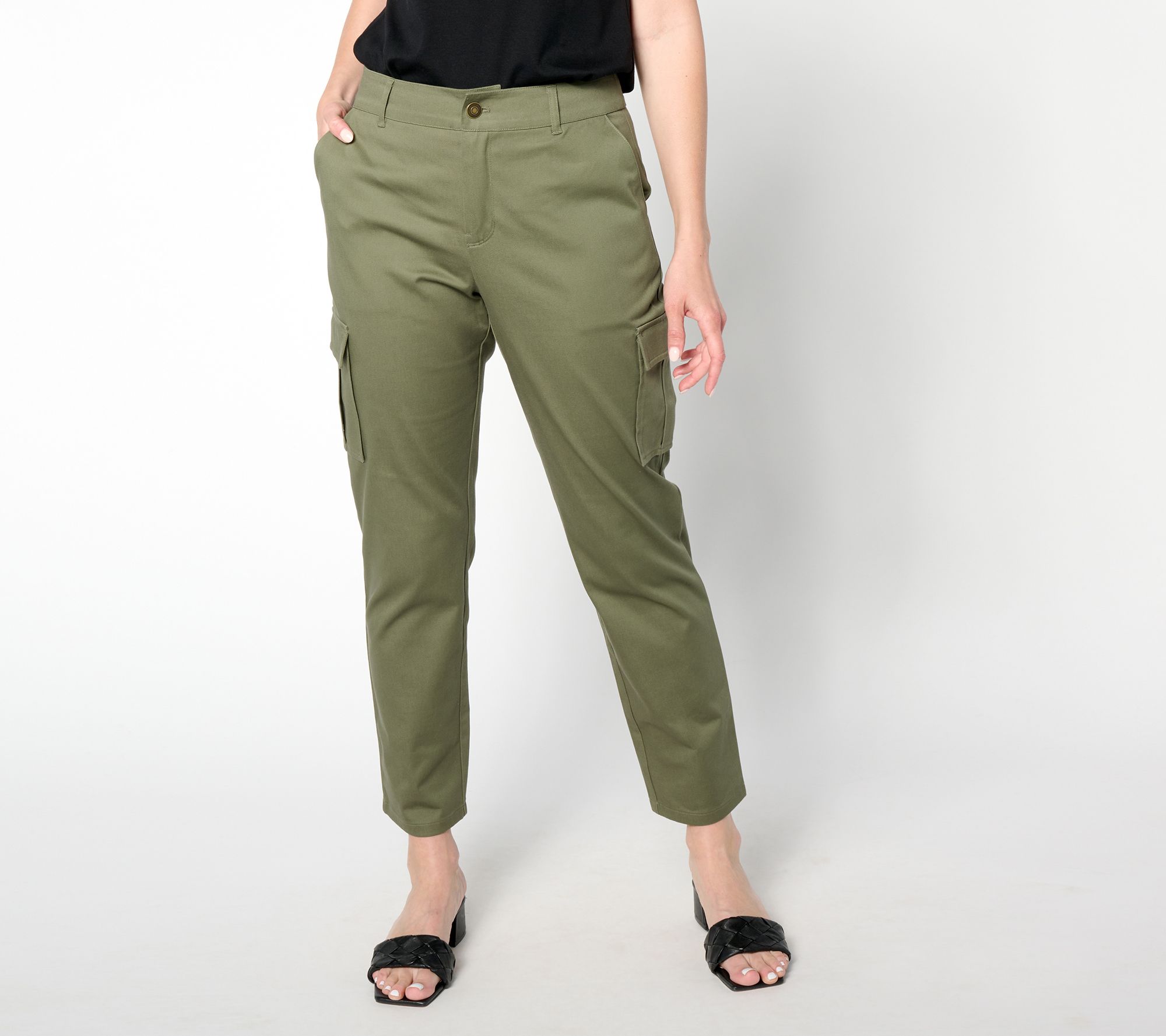 "As Is" Joan Rivers Petite Stretch Cotton Sateen Ankle Cargo Pants
