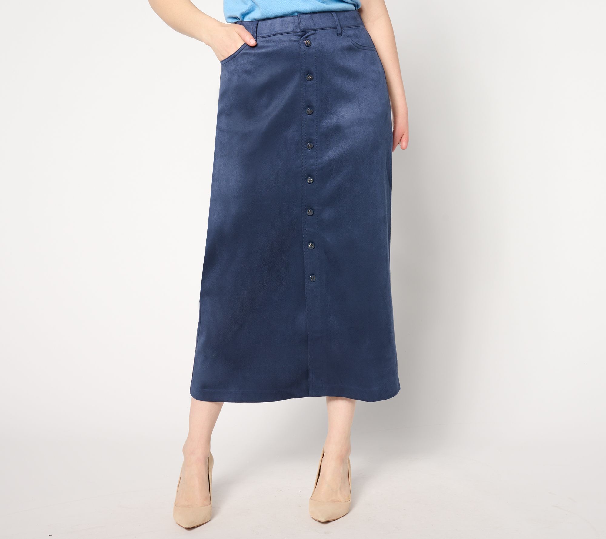 "As Is" Isaac Mizrahi Live! Petite Estate Faux Scuba Midi Skirt