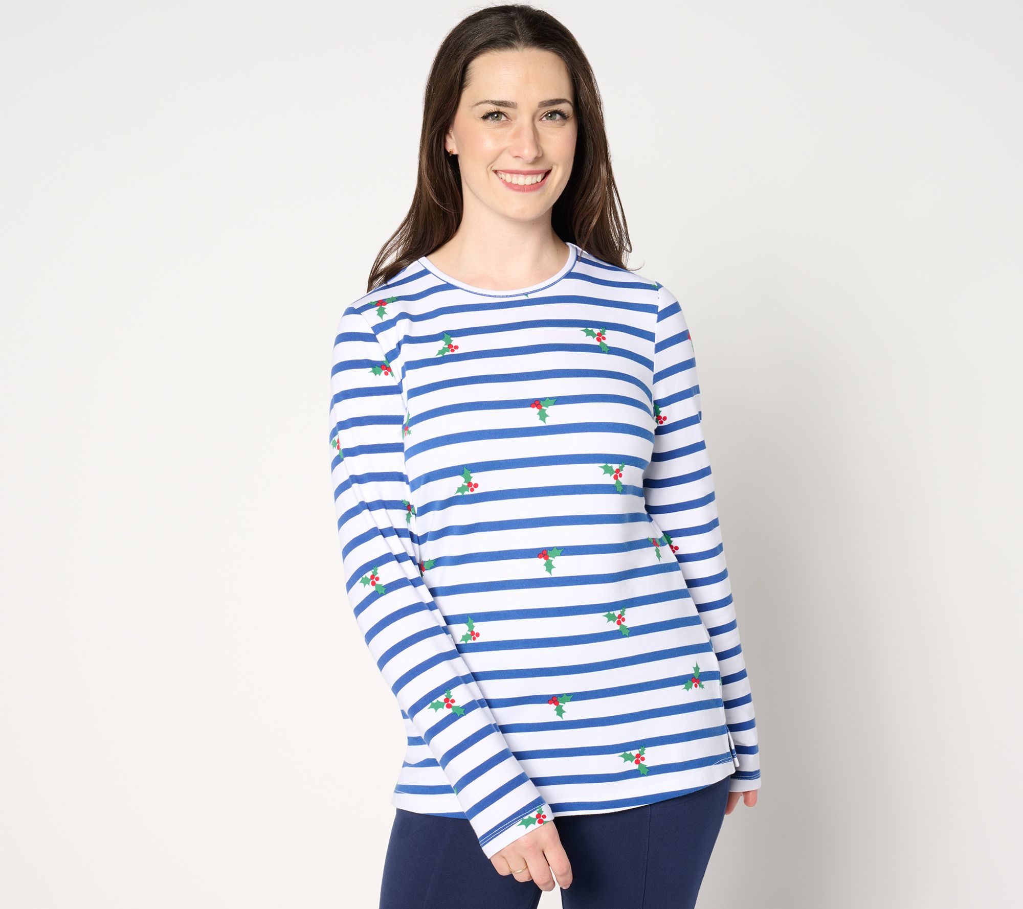 "As Is" Denim & Co. Printed Favorite Jersey Striped Crew Neck Top