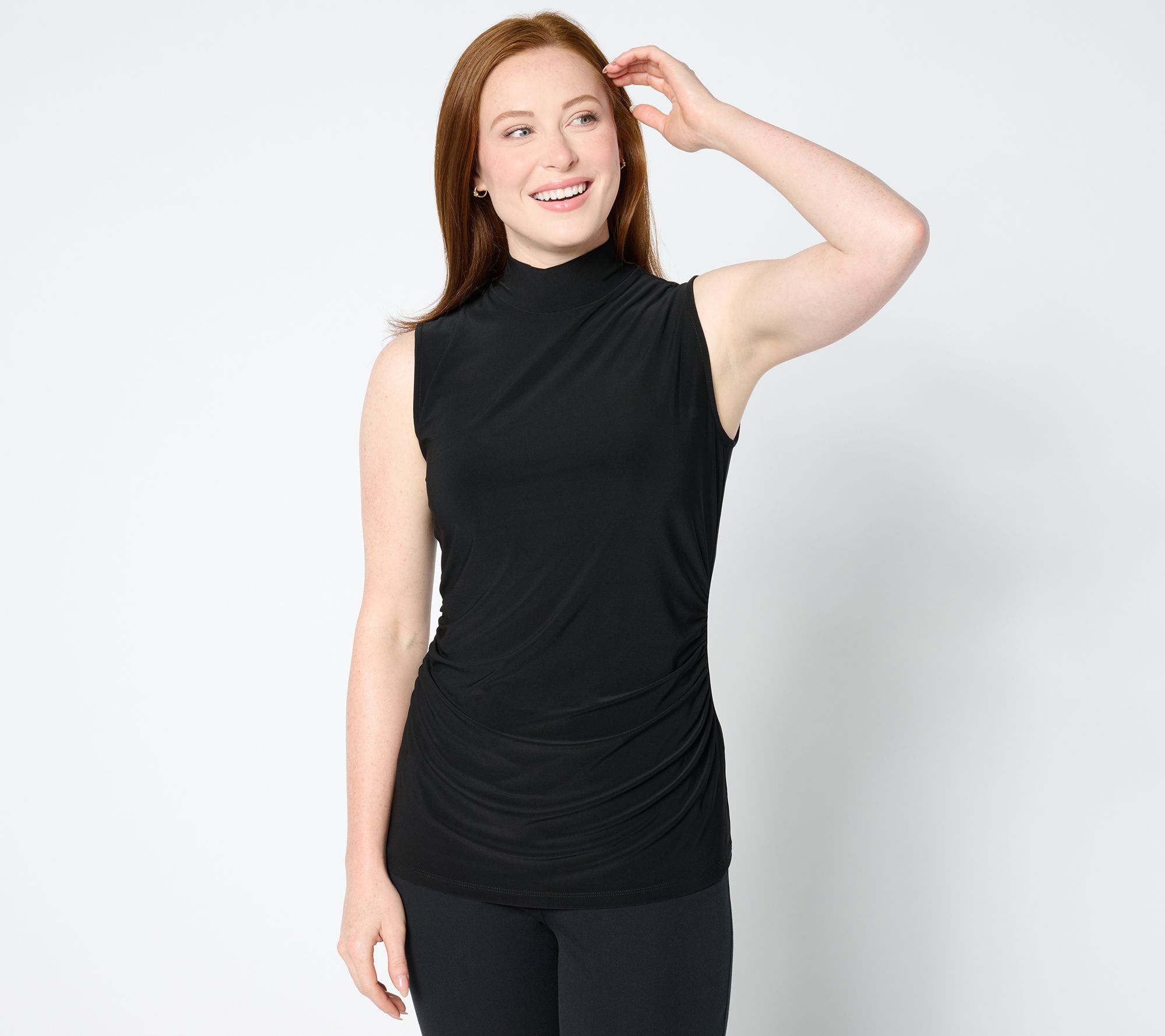 "As Is" Dennis Basso Mock Neck Top with Waist Shirring