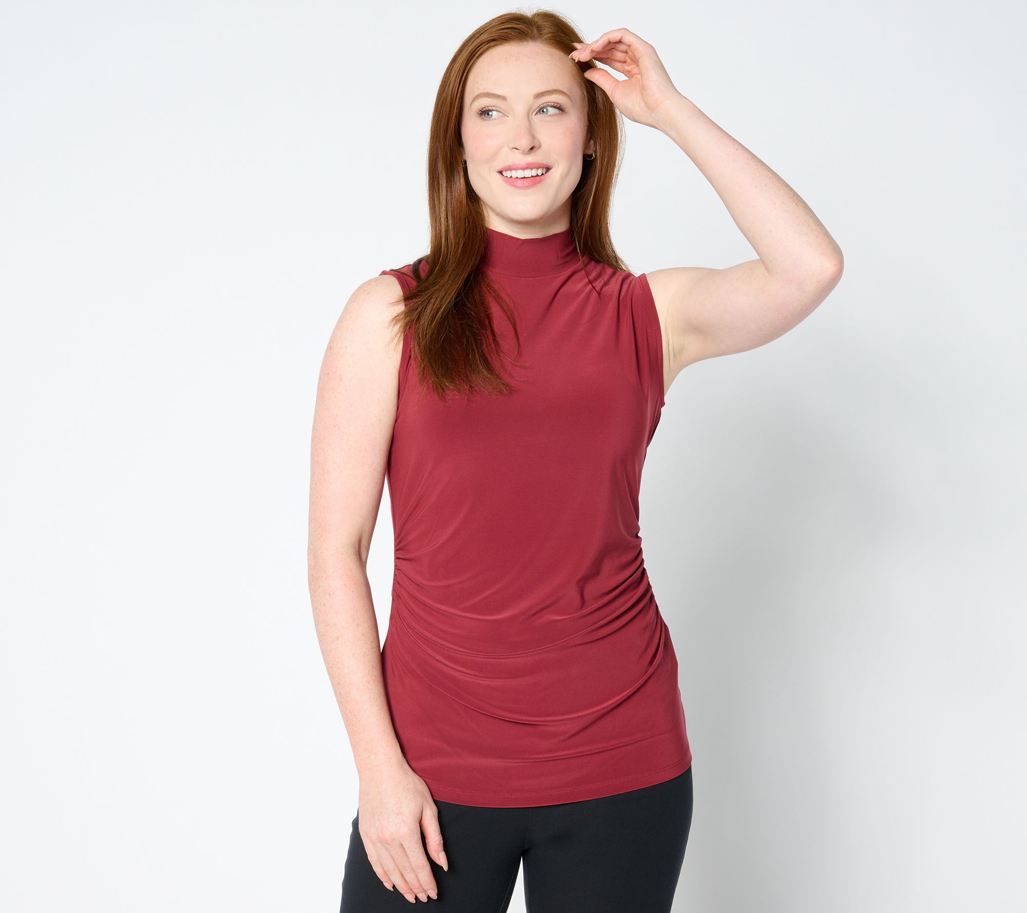 "As Is" Dennis Basso Mock Neck Top with Waist Shirring