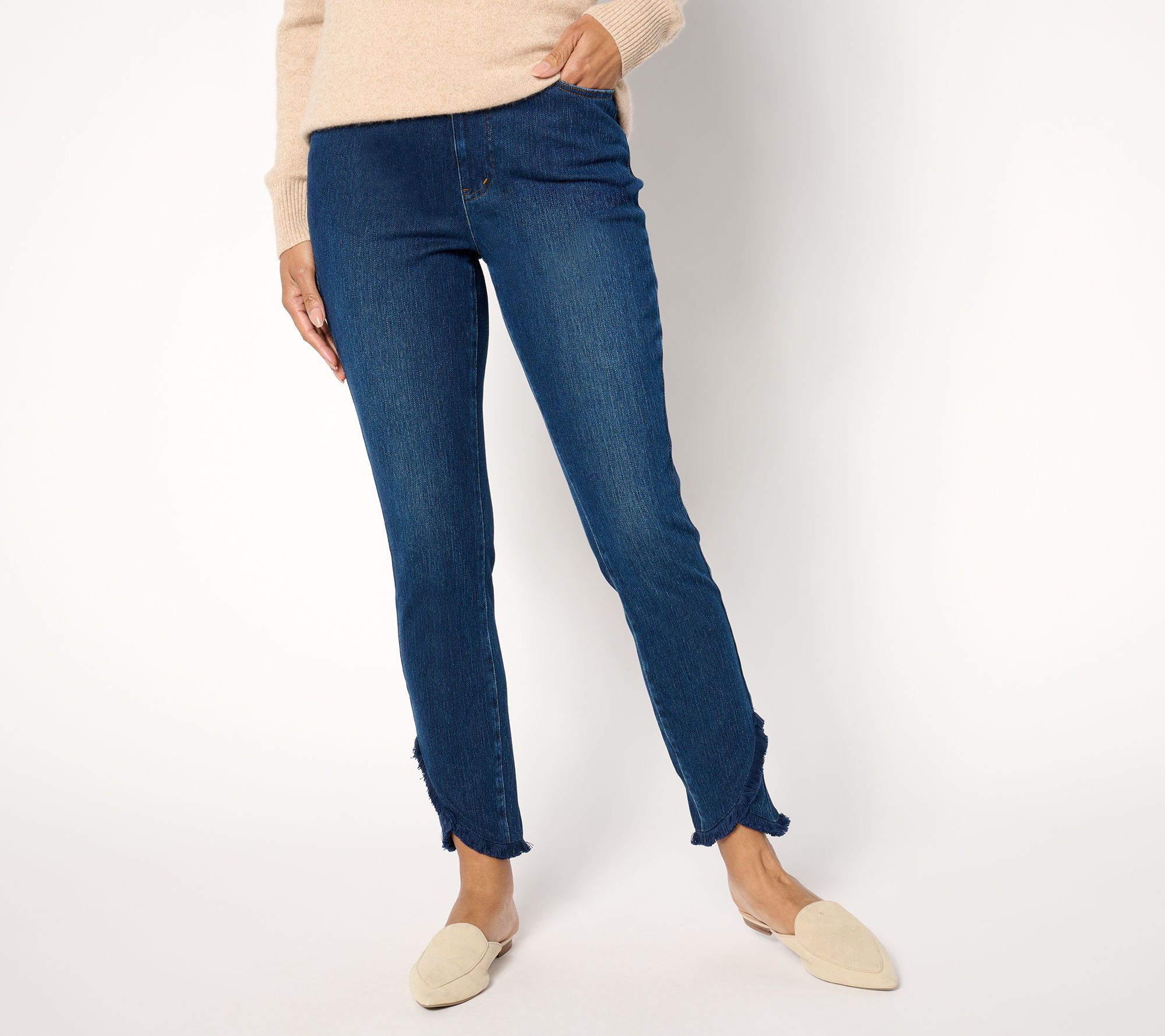 "As Is" Isaac Mizrahi Live! Petite Knit Denim Slim Leg Ankle Jeans