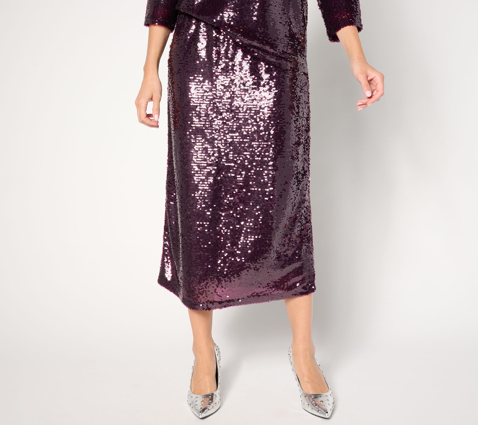 "As Is" by Stacy London Regular Sequin Pull On Midi Skirt
