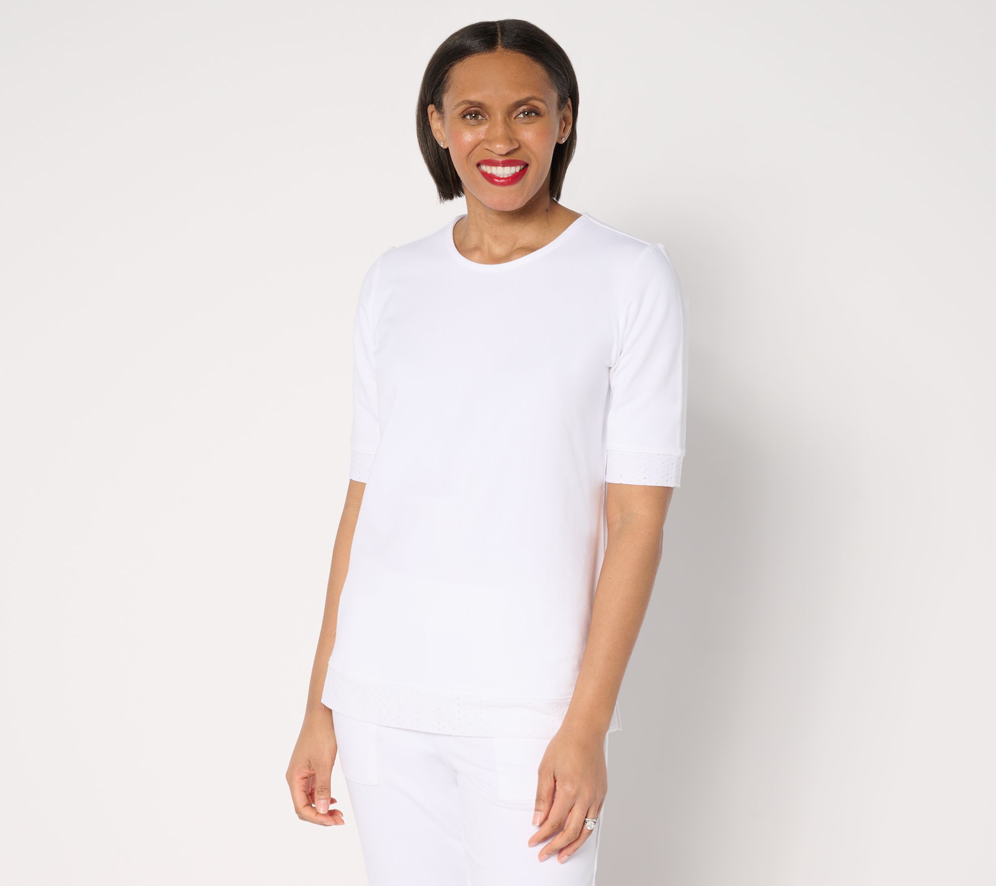 Sport Savvy Eyelet and French Terry Elbow Sleeve Top