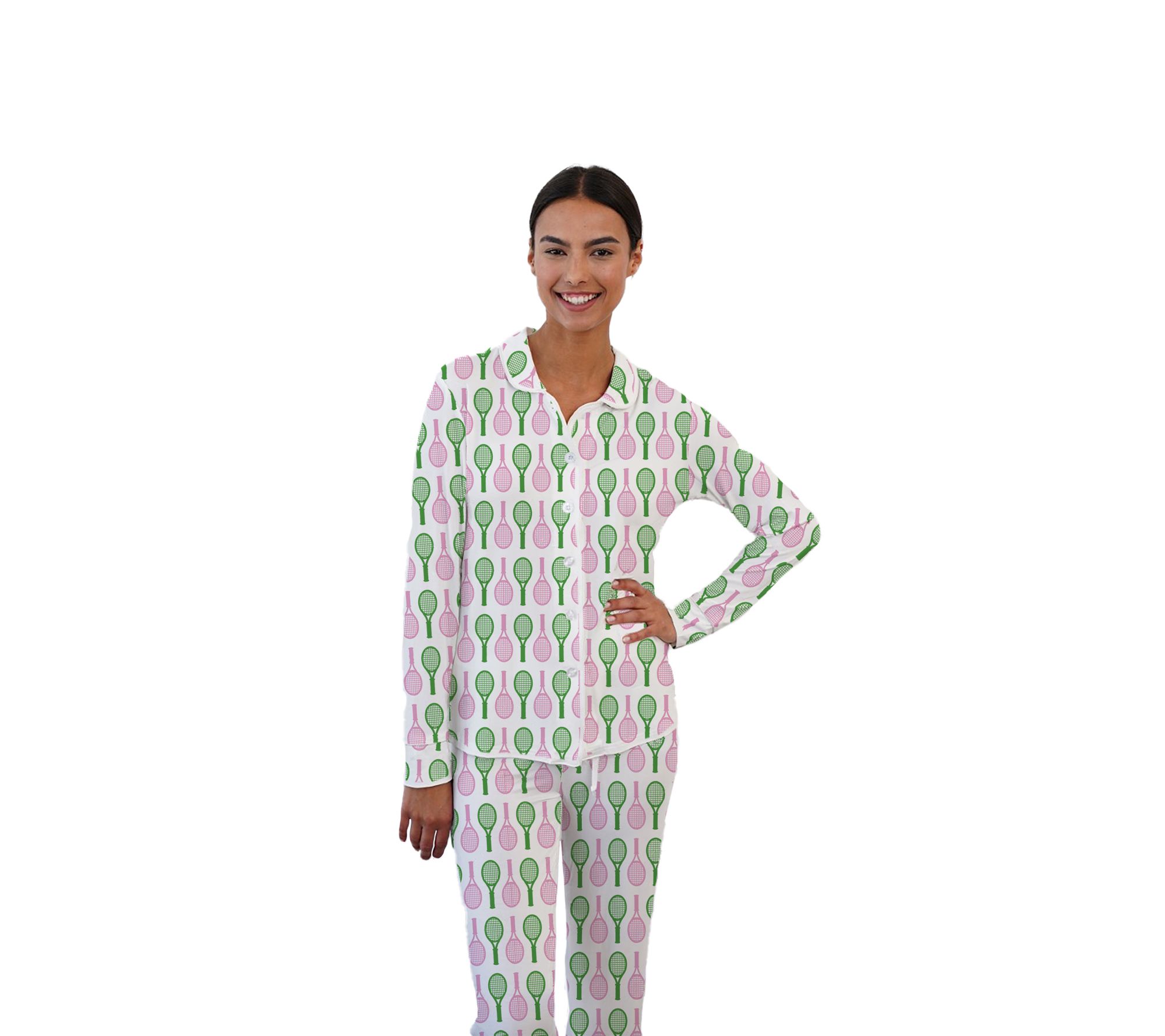 By The Edit Printed Button-Front Notch Collar Pajama Pant Set