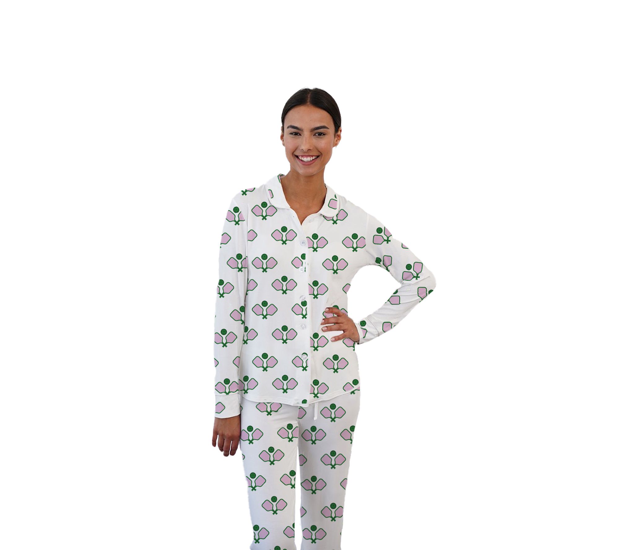By The Edit Printed Button-Front Notch Collar Pajama Pant Set