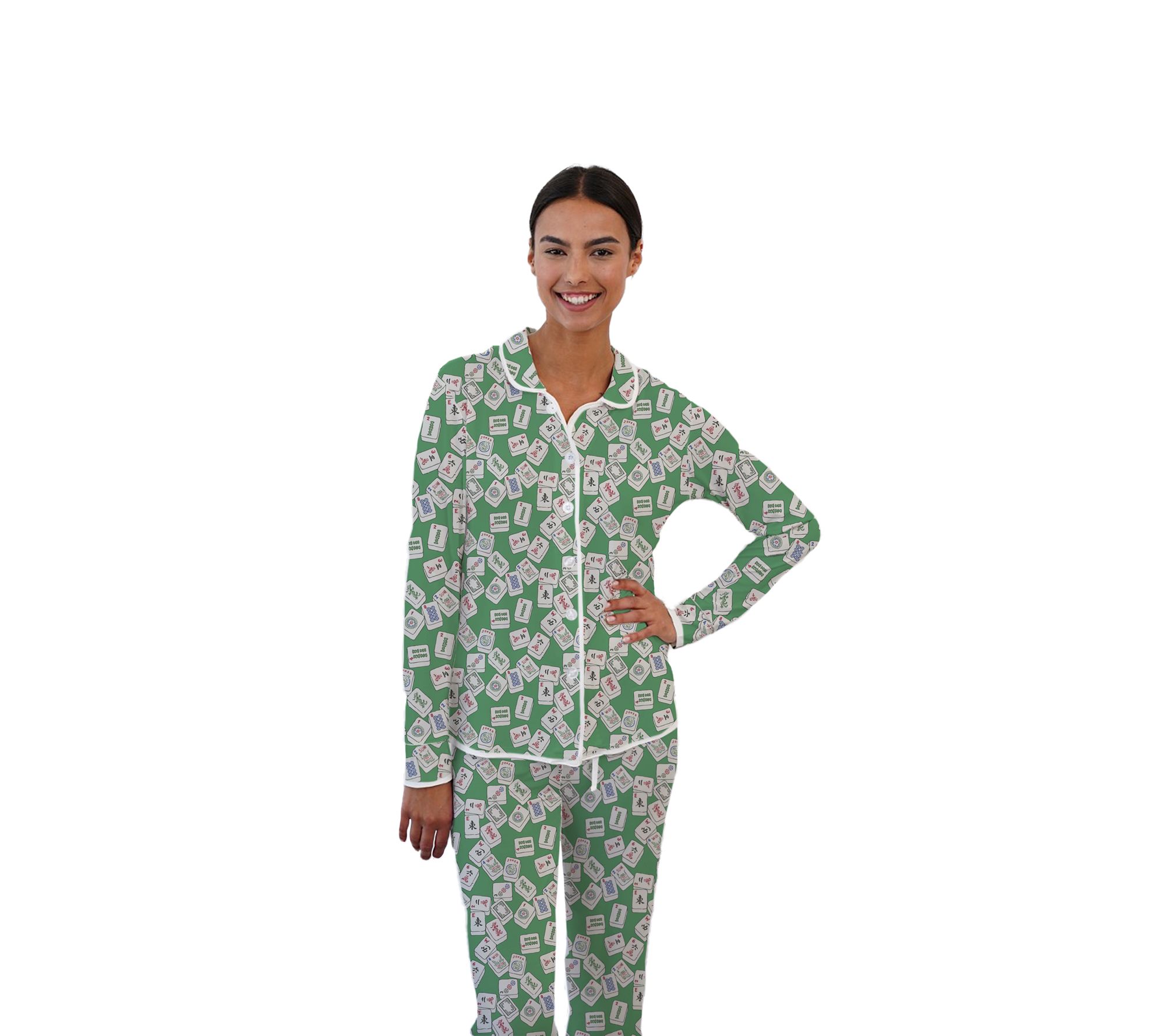 By The Edit Printed Button-Front Notch Collar Pajama Pant Set